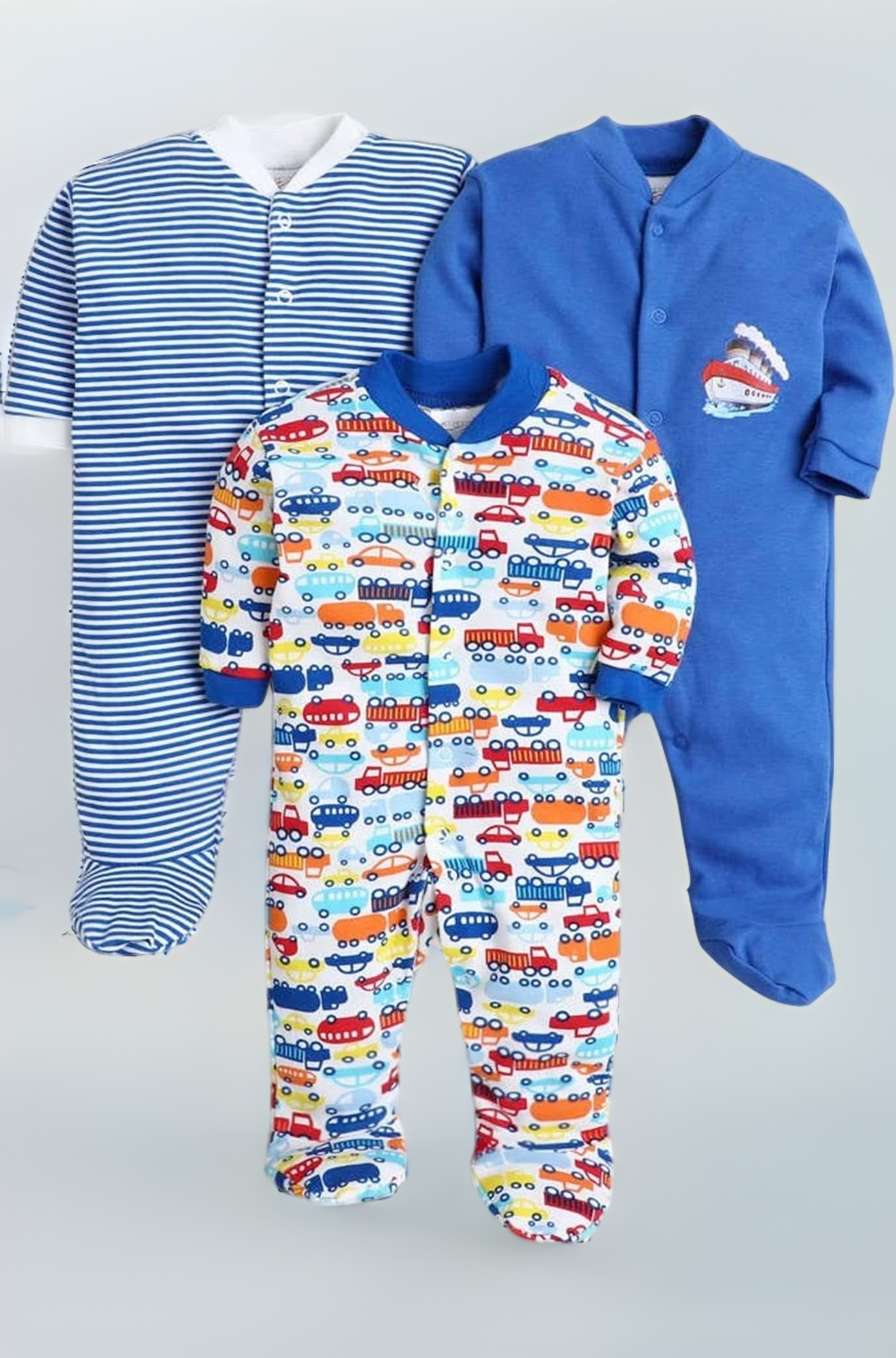 EIO 100% Cotton Baby Rompers Sleepsuits Jumpsuits Night Suits for Newborn Baby Boys & Girls | Soft Infant Bodysuit | Pack of 3 Kids Rompers