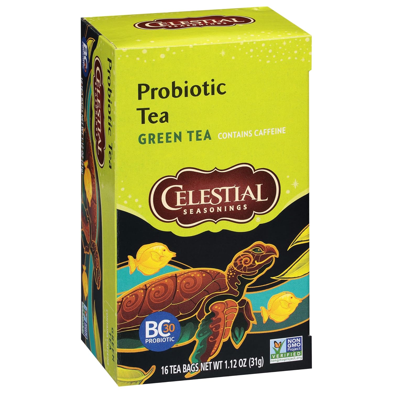 Celestial Seasonings Green Tea, Probiotic Tea, Contains Caffeine, 16 tea bags (Pack of 6) (Packaging May Vary)