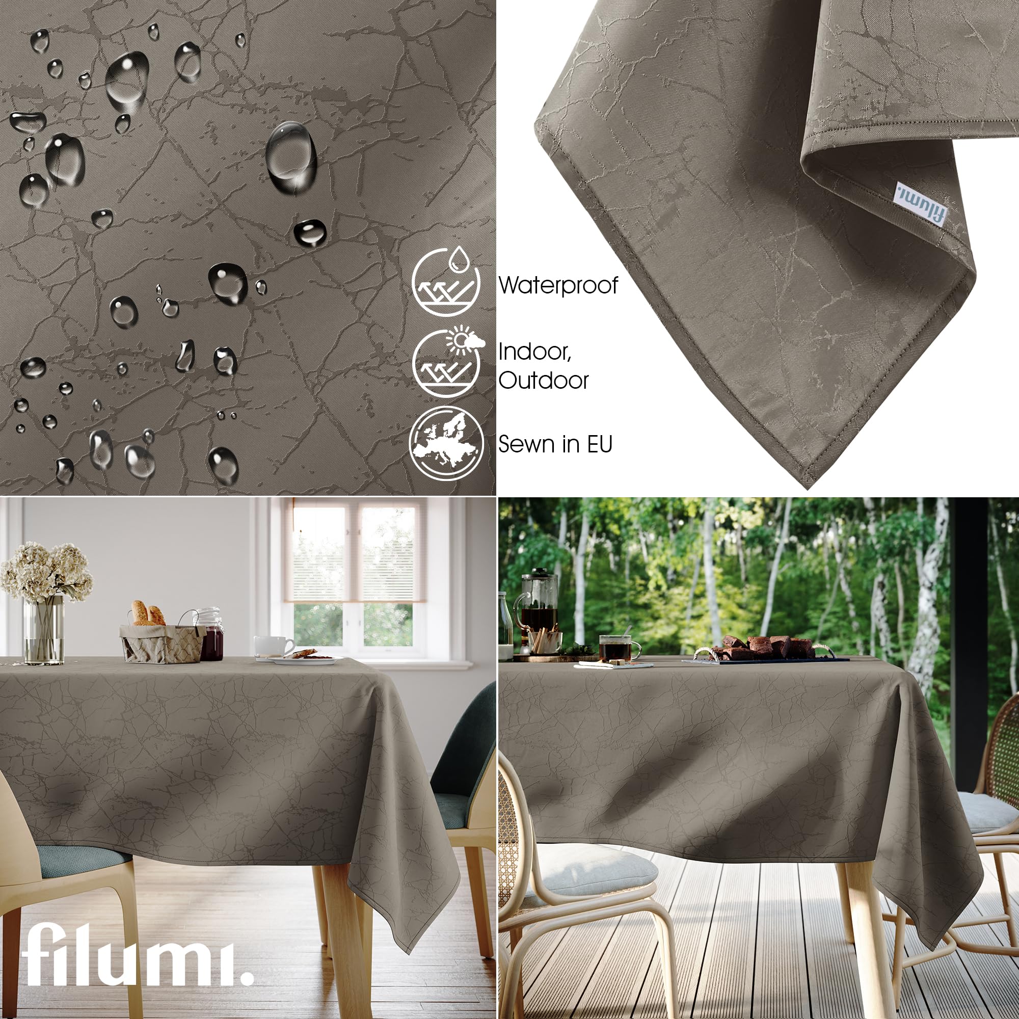 Tischdecke 140x200 cm oval Beige Abwaschbar Für Indoor Outdoor Marmormuster Manil