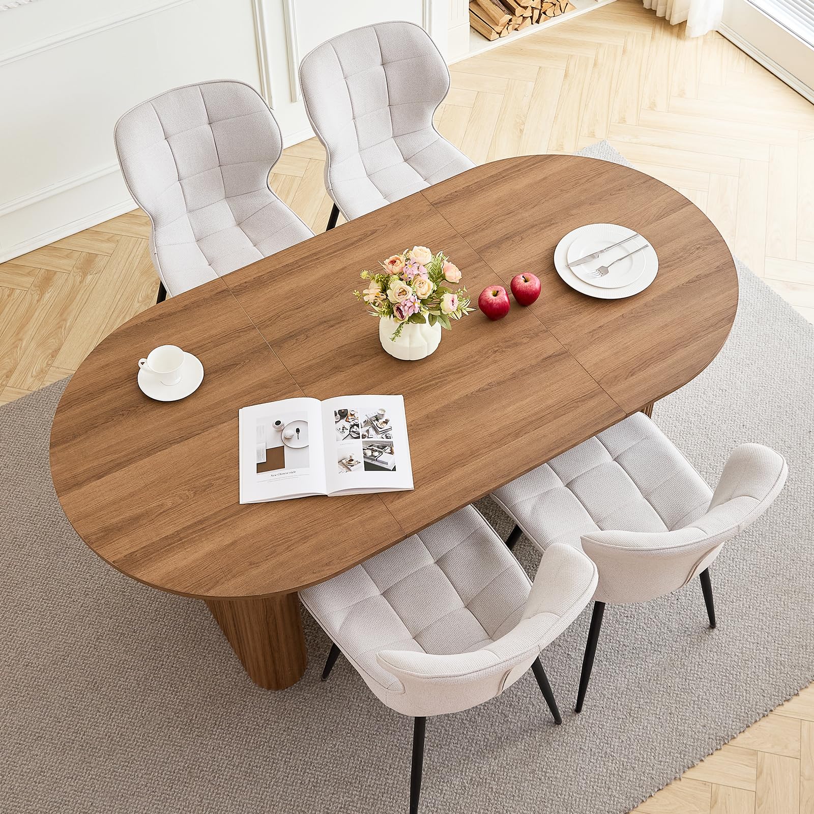 Ovaler Esstisch aus Holz, 180 cm Moderner Küchen-Esstisch, Großer MDF-Schreibtisch für 6–8 Personen (Dunkelbraun)