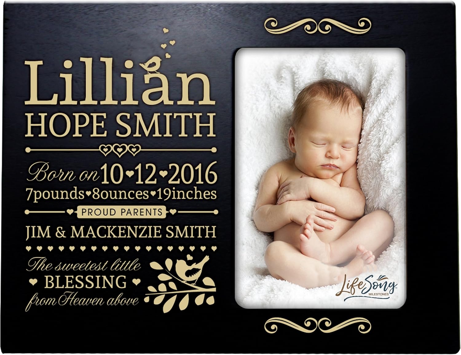 Personalized New Baby Birth Announcement Picture Frame for Newborn Boys and Girls Custom Engraved Photo Frame for New mom and dad Parents and Grandparents (Maple)