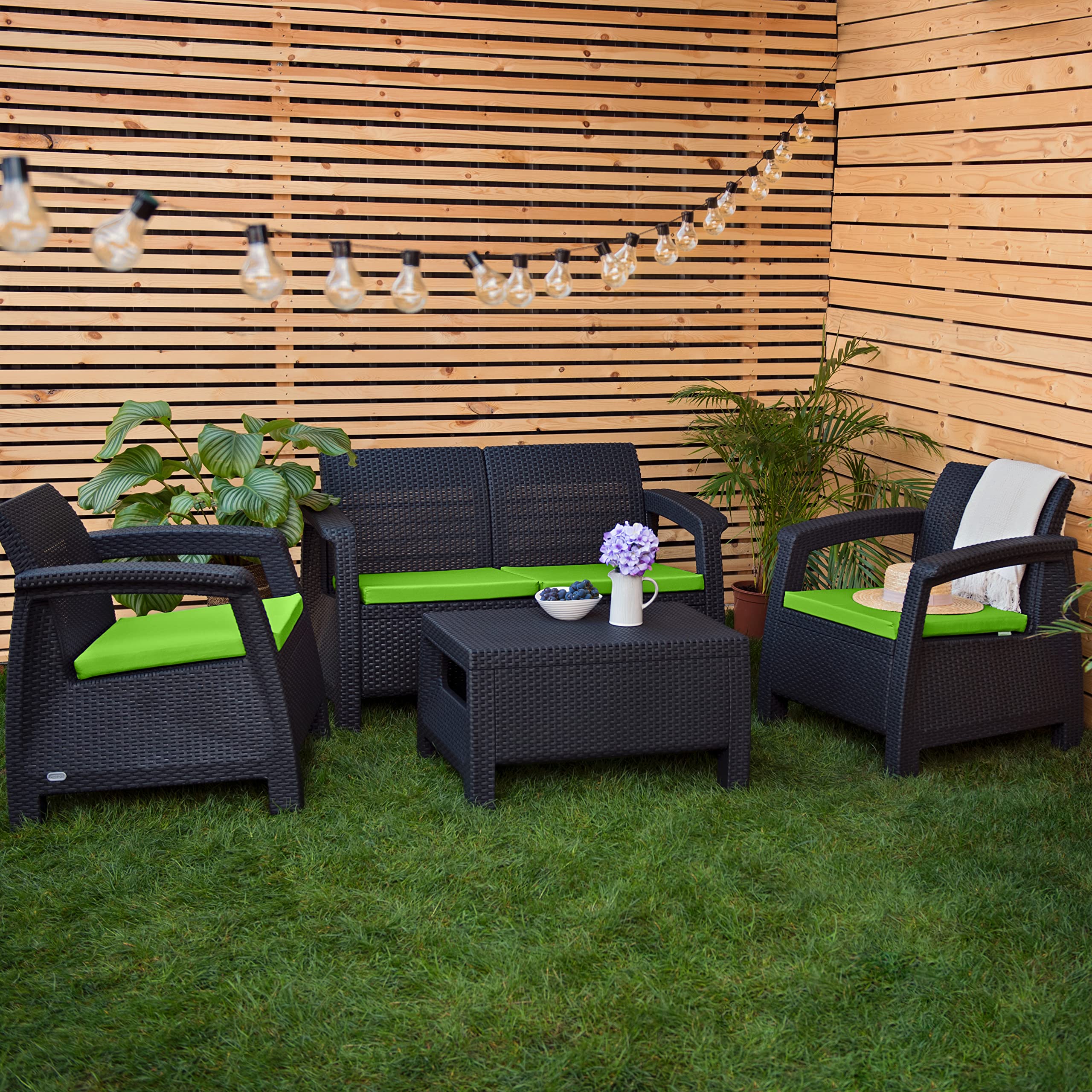 Gardenista Cojines para Exterior para Muebles de ratán | Cojines de jardín para Keter Allibert Carolina | Impermeables para Muebles de Patio | Livianos y duraderos | 4 Piezas (Lima)