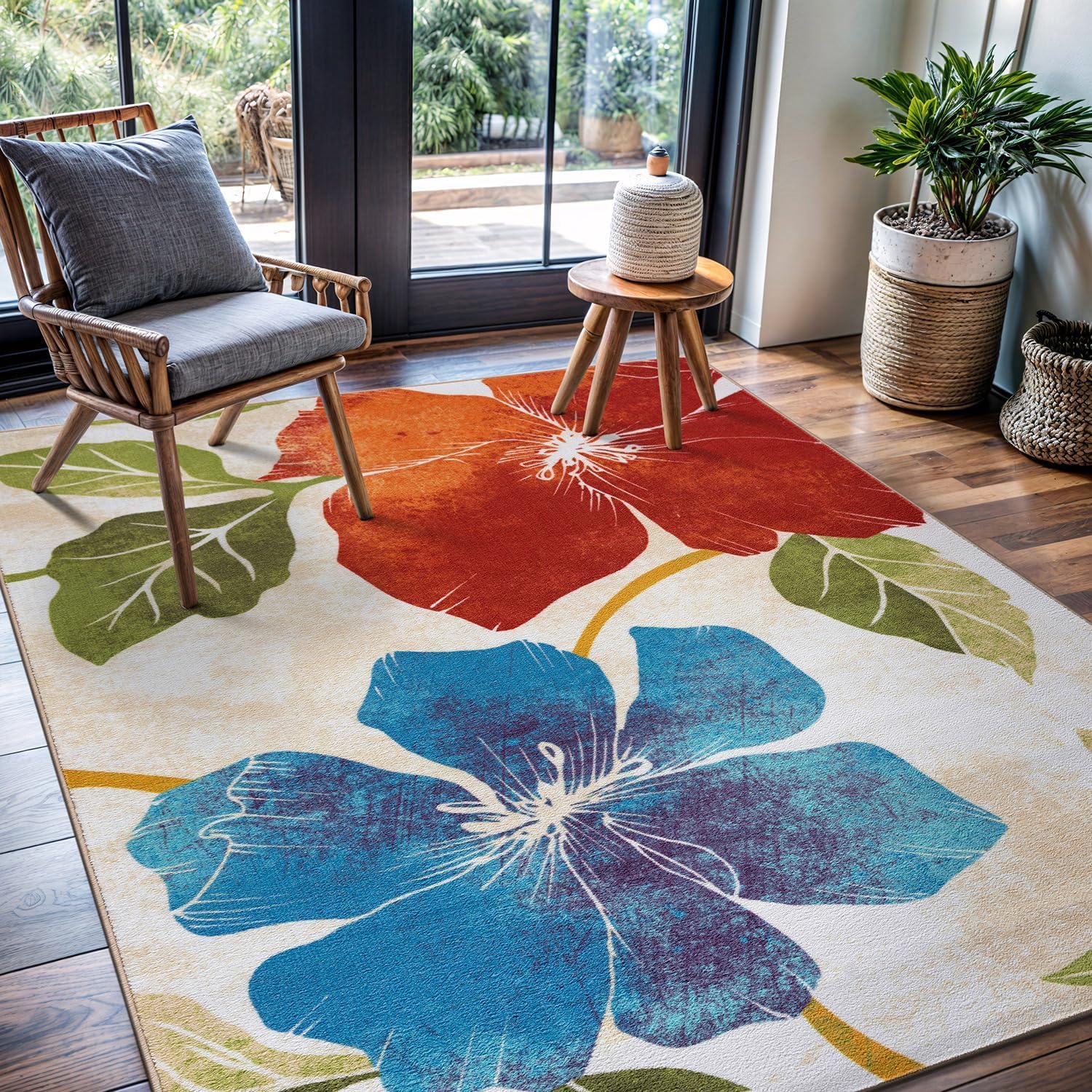 Tapis salon moderne rouge pour salle à manger et chambre