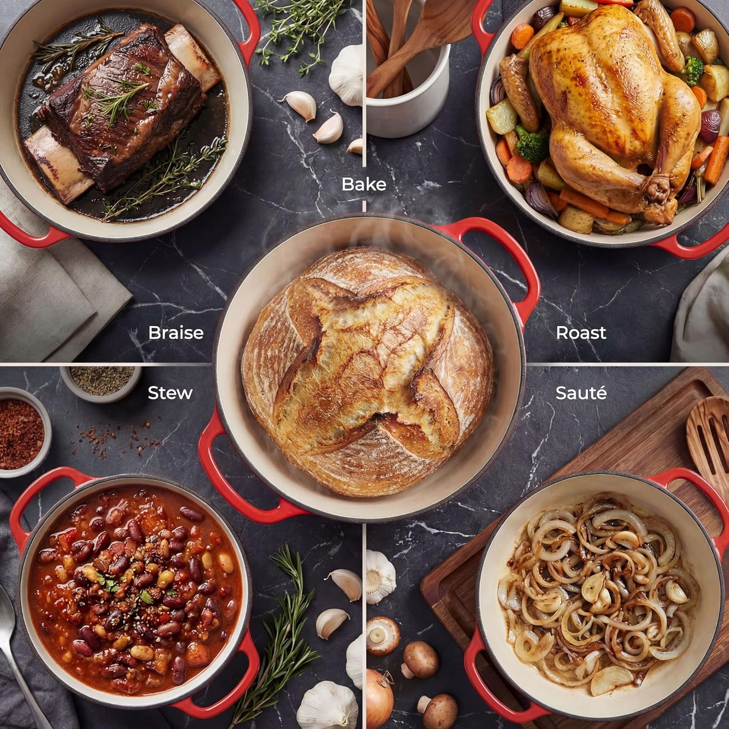 Zulay Kitchen 6 Quart Enameled Cast Iron Dutch Oven Pot with Lid – Premium Durability & Oven Safe up to 500°F – Heavy Duty Cookware Perfect for Bread Baking, Stews, Braising & Roasting - Red - Image 3