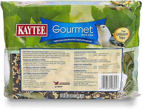 Kaytee Wild Bird Gourmet Seed Cake for Cardinals,Chickadees,Juncos,Titmice,Woodpeckers and More,2 Pounds,(Pack of 2)