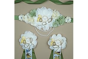 Set of 3 Winnie Mom to Be Sash, Daddy to Be Corsage and Flower Pins