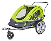 Quick-N-EZ Double Tow Behind Bike Trailer for Toddlers, Kids, Converts to Stroller, Jogger, 2-in-1 Canopy, Universal Bicycle Coupler, Folding Frame, Multiple Colors