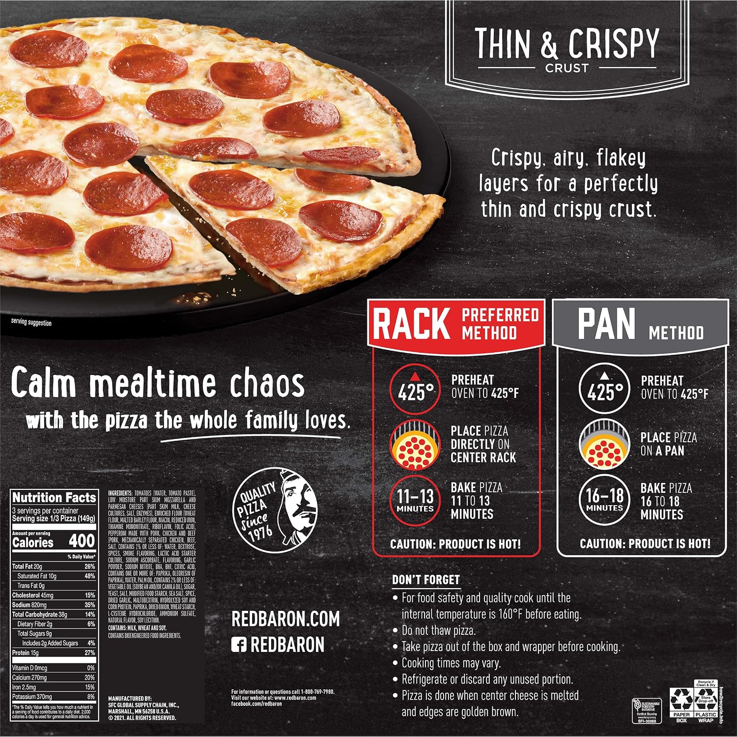 Red Baron Pizza, Thin & Crispy Pepperoni, 15.77 Oz