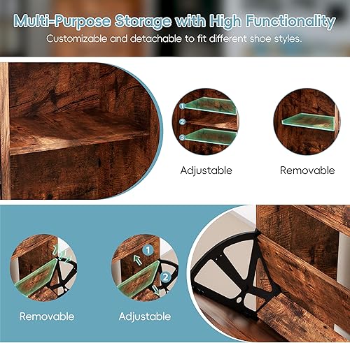 Vista 21 de Armario de almacenamiento para zapatos para entrada delgado y estrecho con 2 cajones abatibles, armario organizador de zapatos oculto de granja