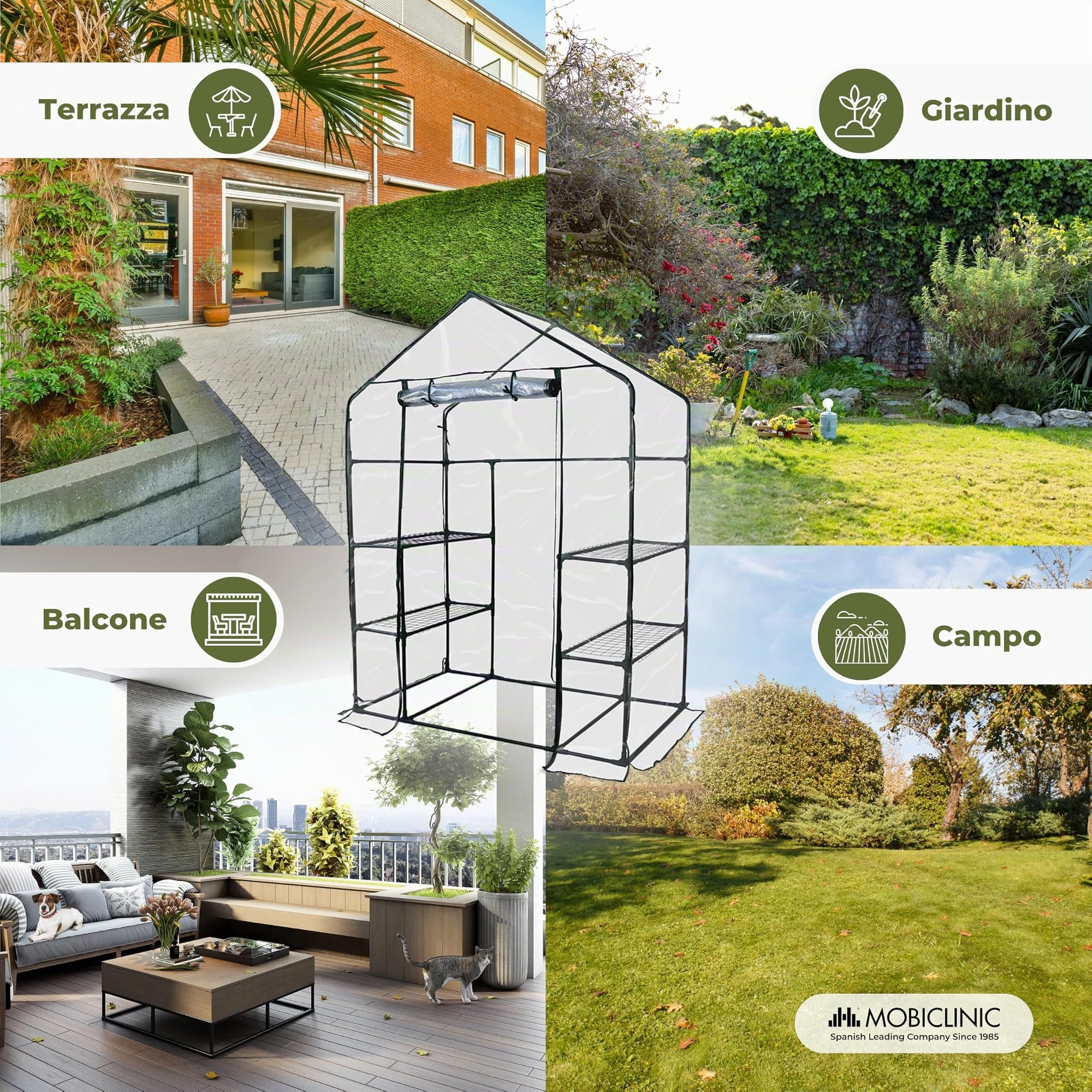 Mobiclinic®, Serra da Giardino, 143 x 73 x 195cm, Copertura in PVC e Porta Avvolgibile, 4 Ripiani, Impermeabile, Home Grow, Vivaio Domestico, Fissaggio Sicuro, Ideale per la Coltivazione, Resistente