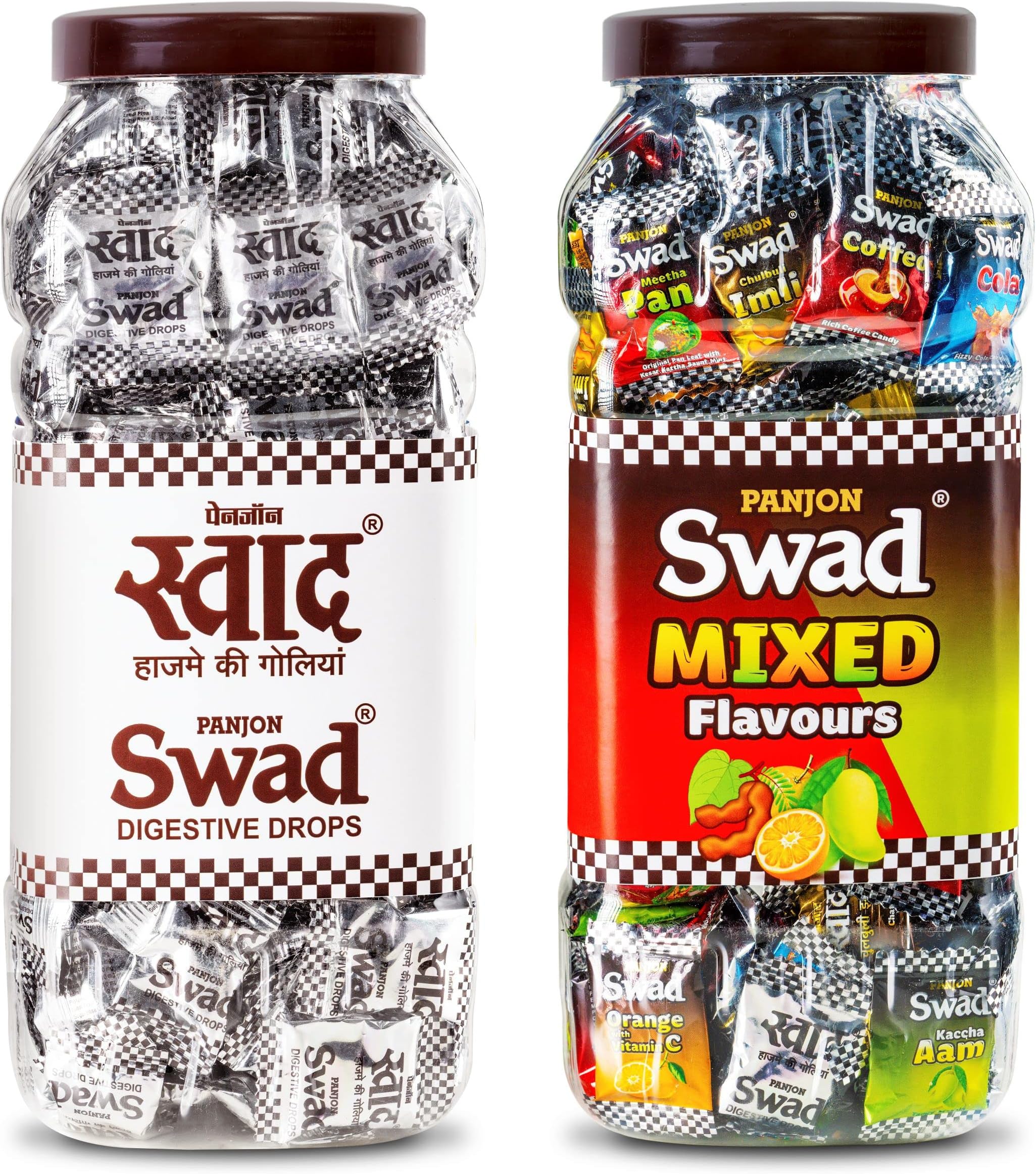 Candy Original Masala Candy & Swad Mix Assorted Flavours | Imli, Orange + Vit-C, Kaccha Aam, Cola, Coffee & Meetha Paan Candy | 2 Jars of 150 Candies