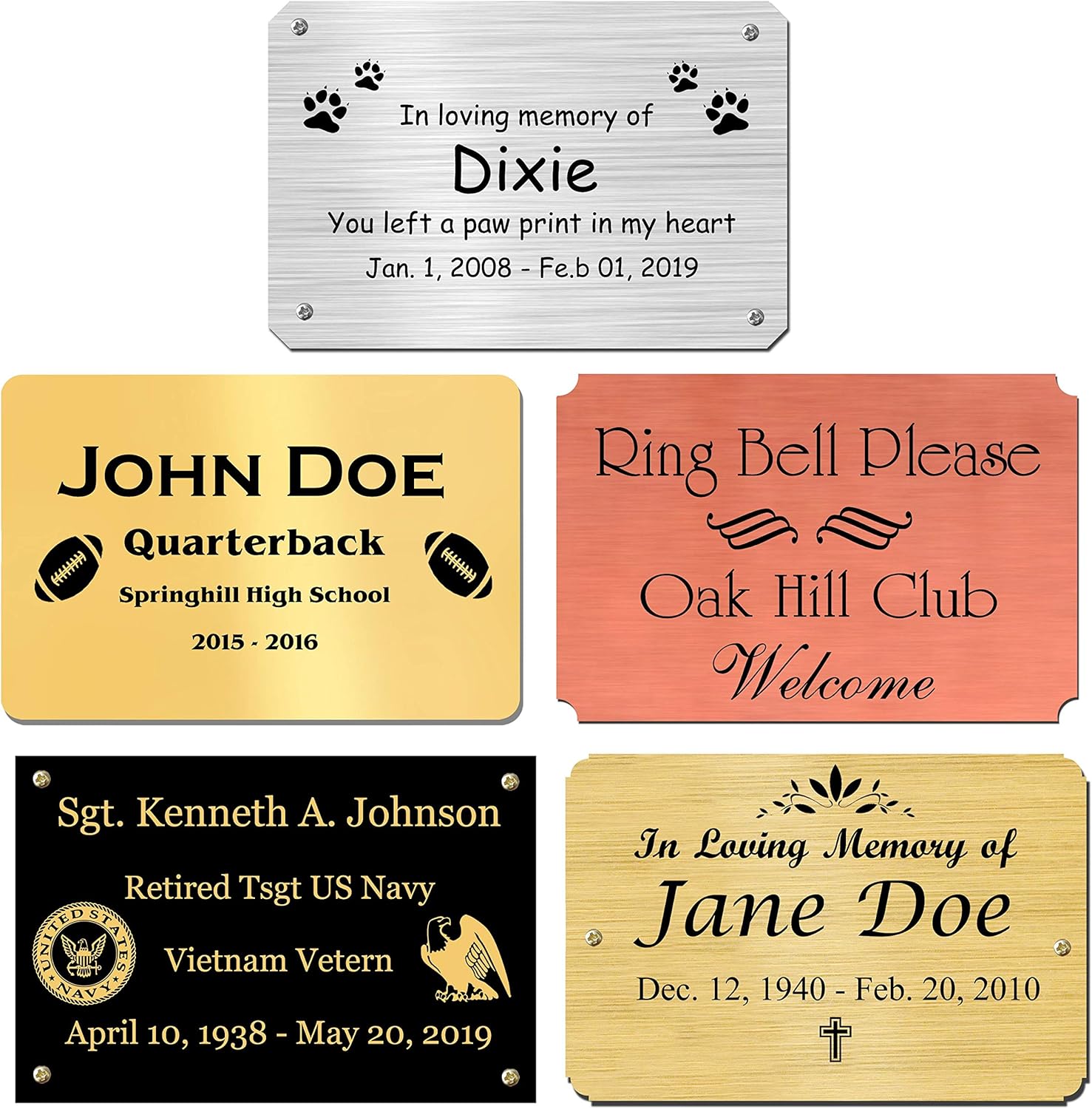 4" H x 6" W, Custom Engraved Solid Satin or Brush Brass Name Plates, Personalized Tags, Nameplate Memorial, Made in USA