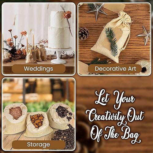 Miniatura 6 de SCALAR SOLUTIONS 50 bolsas de regalo de arpillera  Fácil de atar, no se rompe ni se rompe, grandes 5 x 8.5 pulgadas de yute de arpillera bolsas de