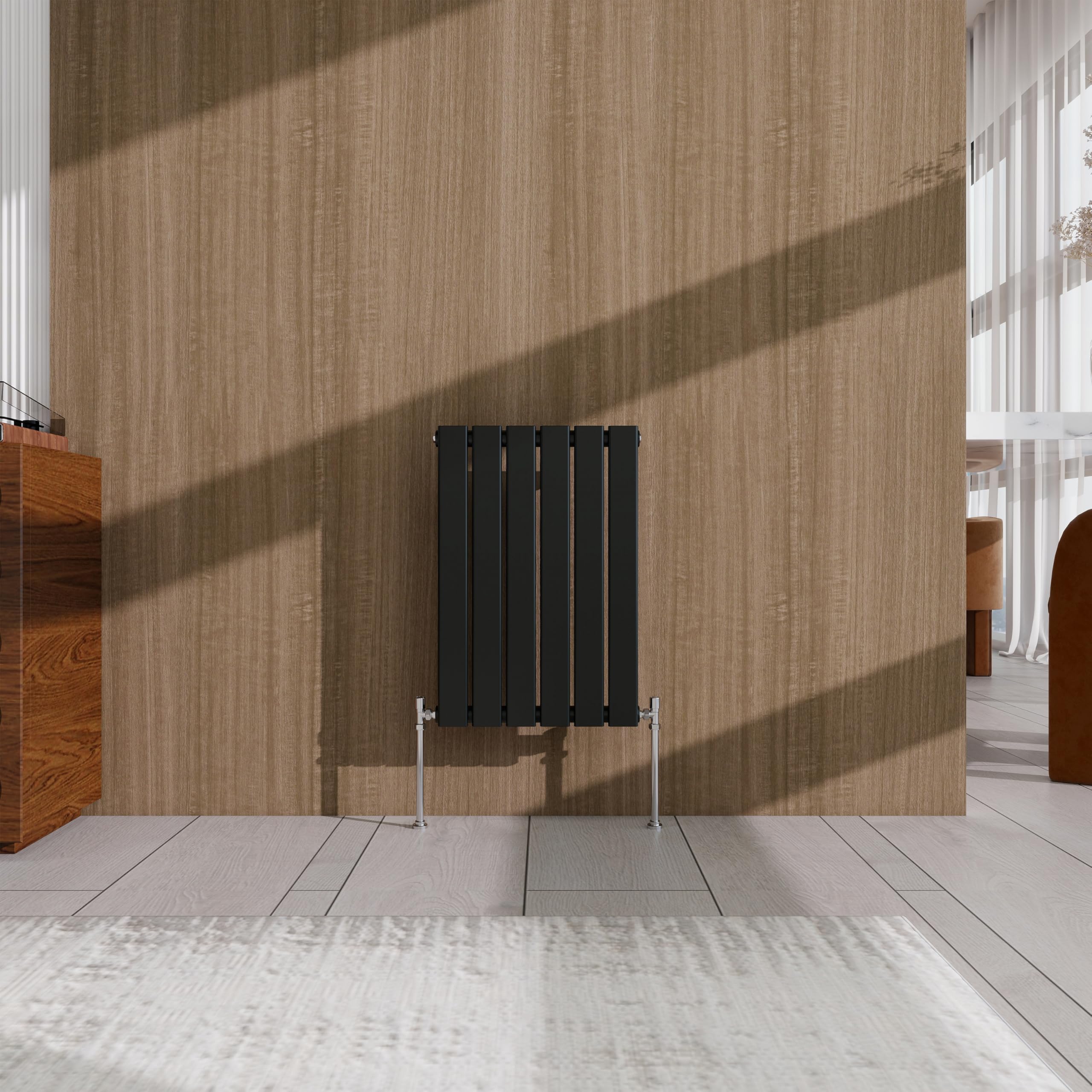 Black Horizontal Designer Radiator – 600×408mm Single Panel Flat – Modern Central Heating Bathroom Radiator