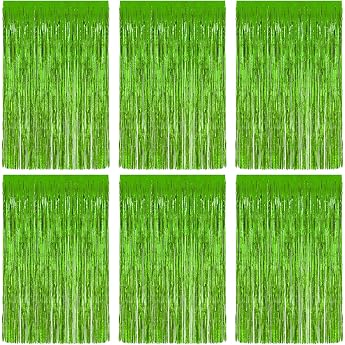 Vaktop Pack of 6 Tinsel Curtains Green Glitter Curtain Tinsel 1 m x 2 m Glitter party curtain foil fringe background for party decoration birthday decoration wedding festivals stage decoration