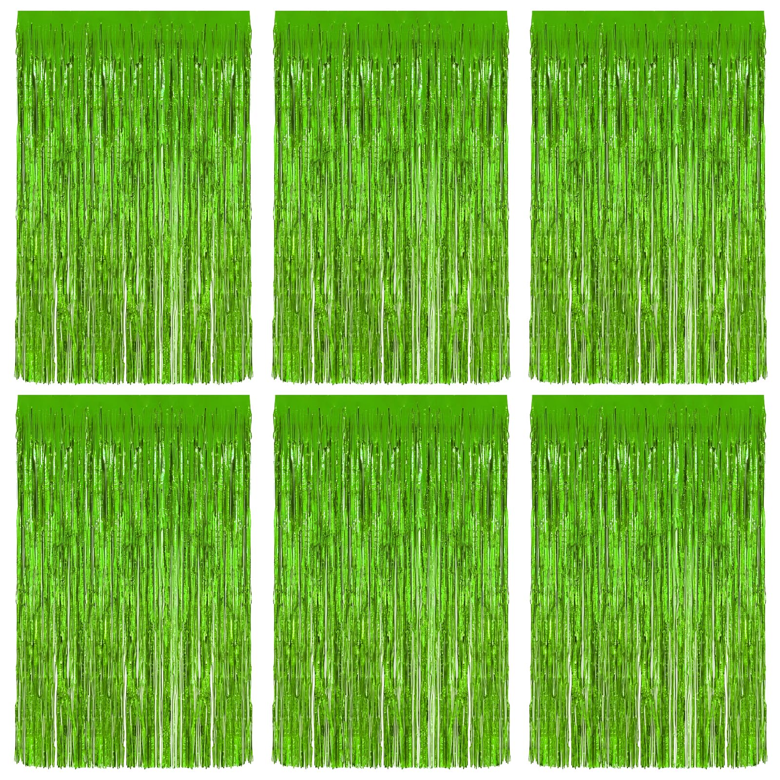 6pcs Foil Curtain, Green Tinsel Curtain, Metallic Foil Fringe Curtains, Hanging Door Streamers for Birthday Party Wedding Holiday Graduation Bridal Shower Backdrop Decoration (3.3 x 6.6ft)