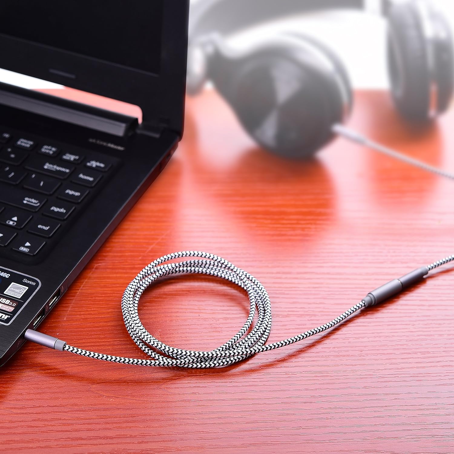 KINPS Audio Auxiliary Stereo Extension Audio Cable 3.5mm Stereo Jack Male to Female, Stereo Jack Cord for Phones, Headphones, Speakers, Tablets, PCs, MP3 Players and More (4FT/1.2M, Braied-Gray) : Electronics