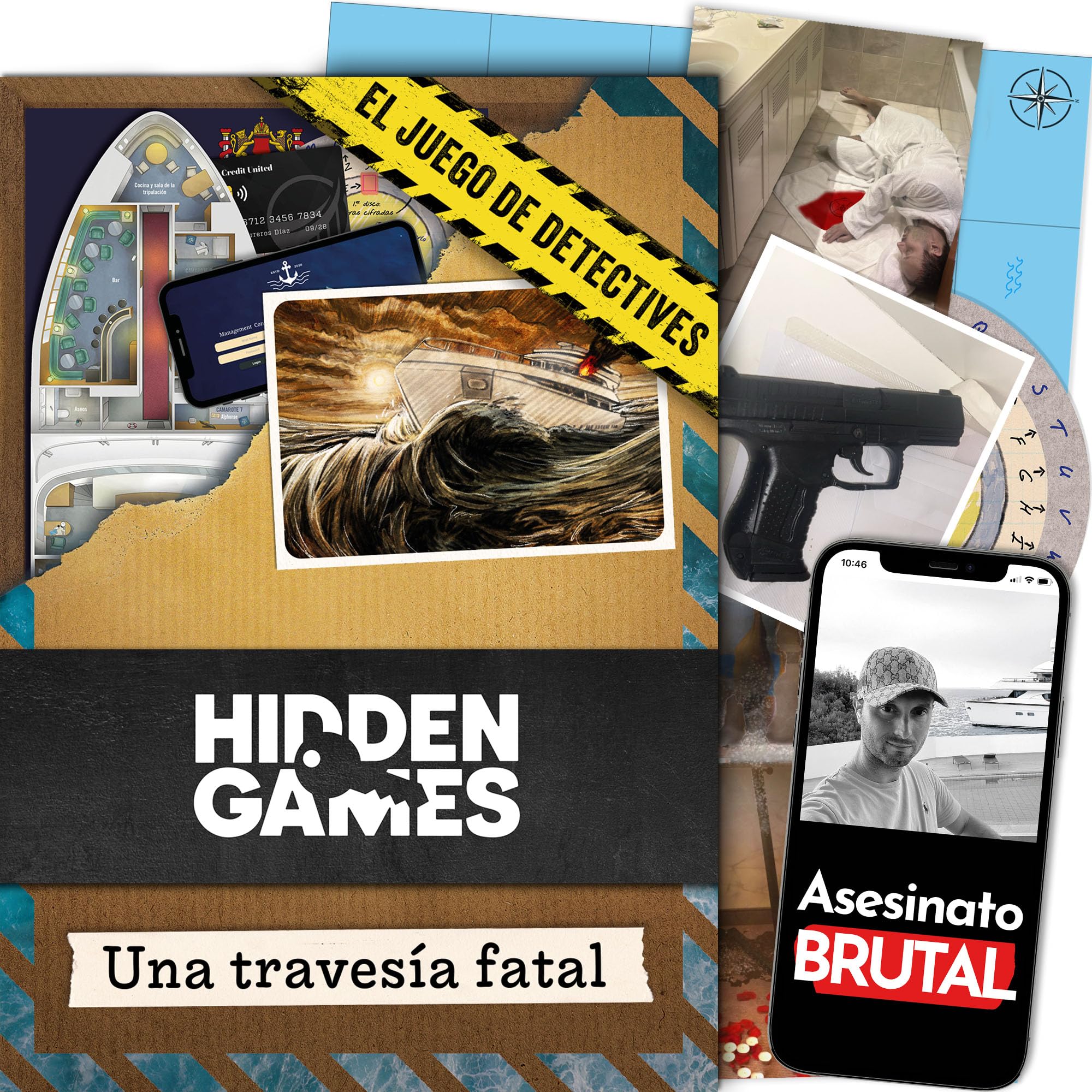 Hidden Games Escena del Crimen: Una Travesía Fatal, crimenes imperfectos, Exit Juego de Mesa de Misterio y Detectives cooperativo en el mar, 1-6 Jugadores, a Partir de 14 años, en español.