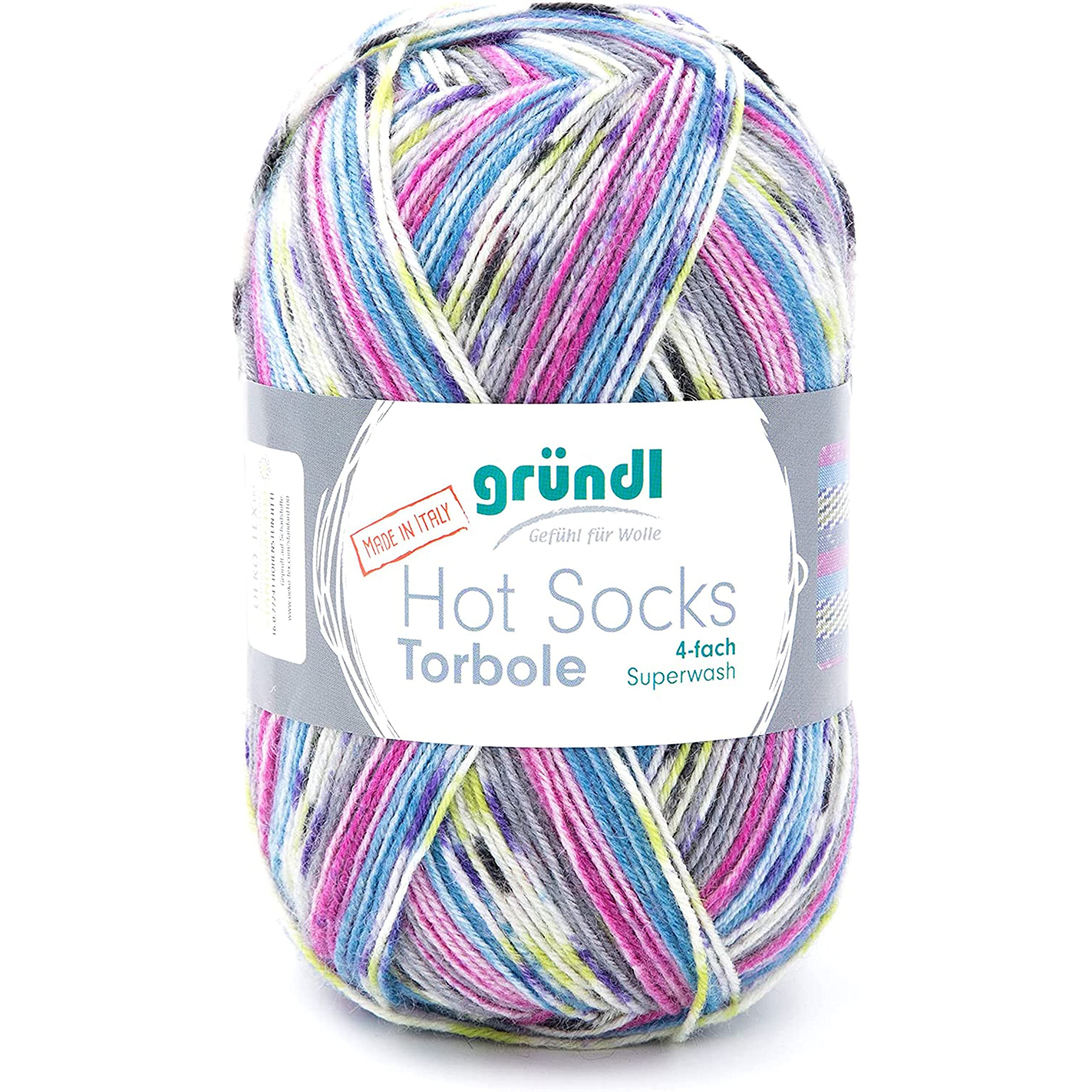 Gründl Lavender Capri Plum White Salad Green Graphite Hot Socks Torbole, 4-Ply Sock Wool, Sock Yarn, Knitting Yarn, Lavender-Capri-Plum-Wite-Salad Green-Yellow