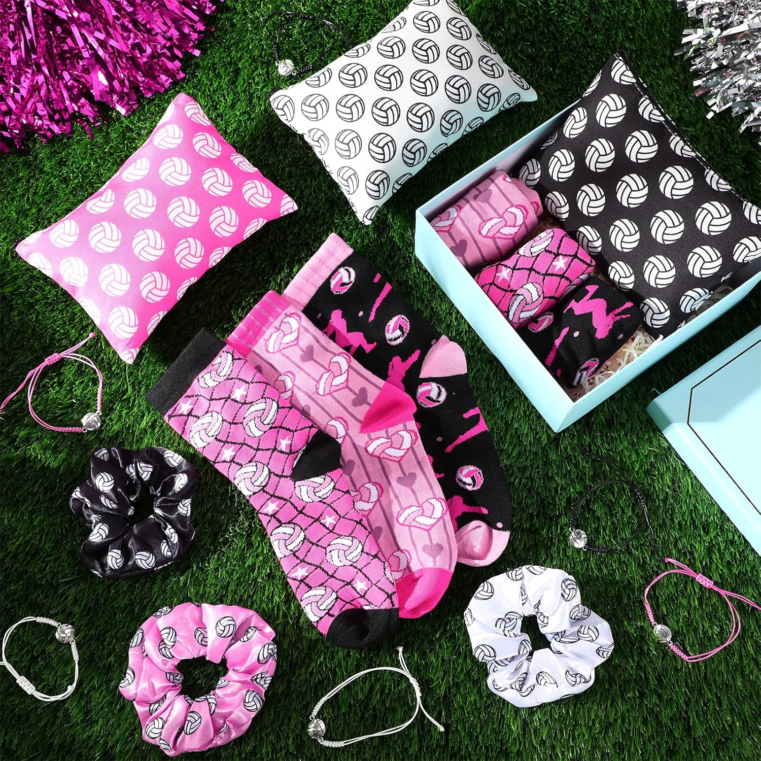 48 Pcs Volleyball Party Favors Gifts for Team Cosmetic Bags Volleyball Socks Hair Scrunchies and Bracelets for Women Players, Sports Lovers, Sport Themed Supplies Bulk - Image 5