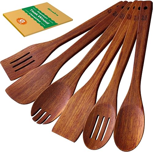 Miniatura 16 de Riveira Cucharas de madera de bambú para cocinar, 6 piezas, espátula de madera esencial de apartamento, cuchara antiadherente, juego de utensilios