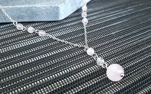 Miniatura 6 de Natural Crystal Bead Rose Quartz Y Shaped Lariat Necklace Non-Tarnish Steel Chain