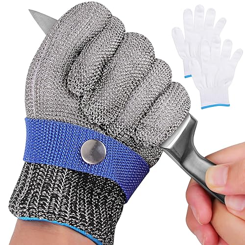 Miniatura 9 de Herda 1 par (L) guantes resistentes a los cortes de grado alimenticio, guantes de cocina de acero inoxidable para cortar carne, filete de pescado