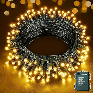 Hopexy Fairy Lights Battery Operated, 10m 100 LEDs Christmas Tree Lights, Waterproof Warm White String Lights Battery Powered with 8 Modes/Indoor/Outside Light for Garden Wedding Xmas Decorations