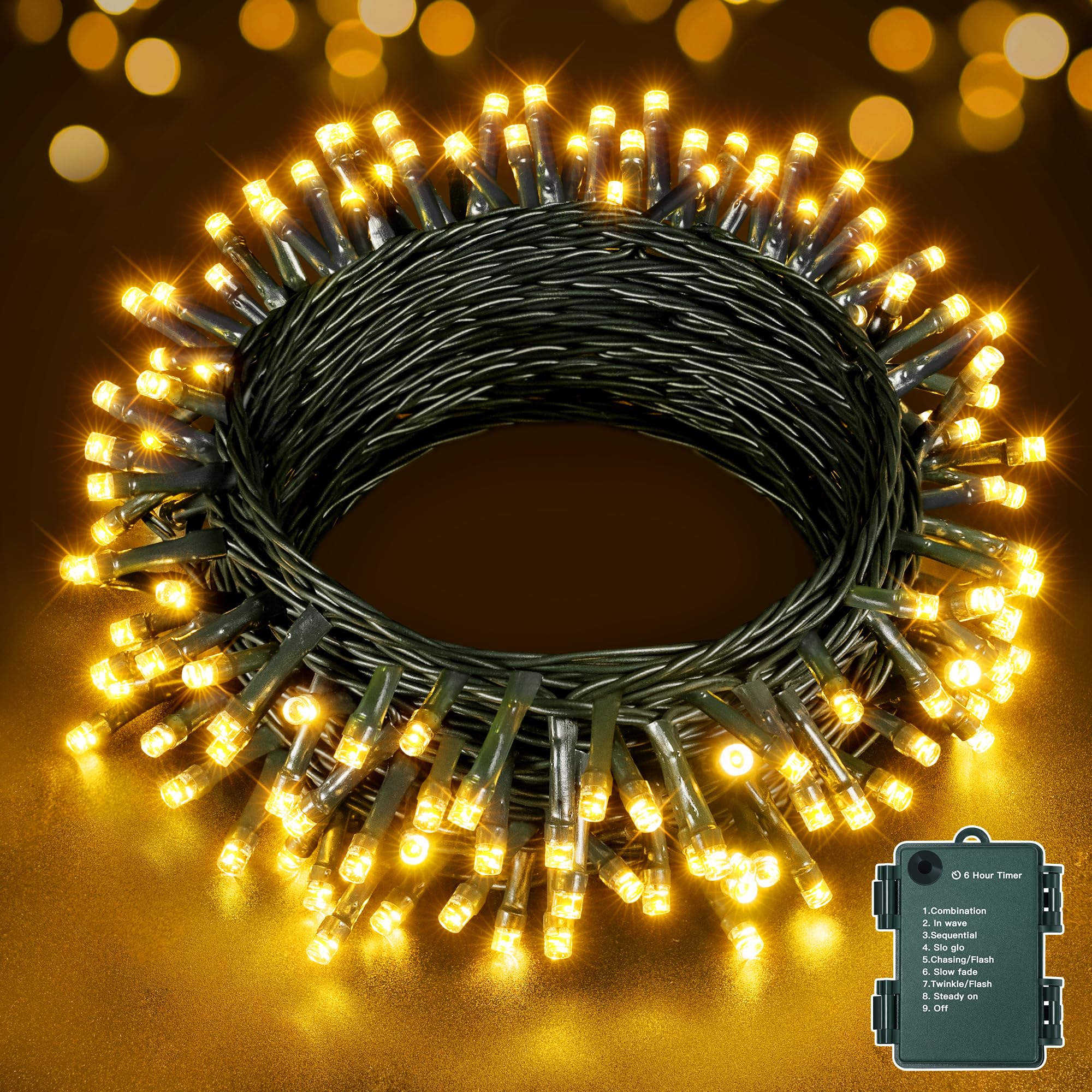 Hopexy Fairy Lights Battery Operated, 10m 100 LEDs Fairy Lights, Waterproof Warm White String Lights Battery Powered with 8 Modes/Indoor/Outdoor Lights for Tree Garden Wedding Party Decorations