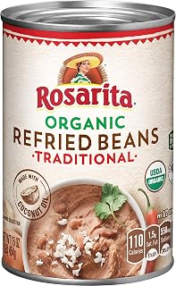 Rosarita Organic Refried Beans, 16 oz Cans (Pack of 12) - USDA Certified, Fiber-Rich Authentic Mexican Flavor