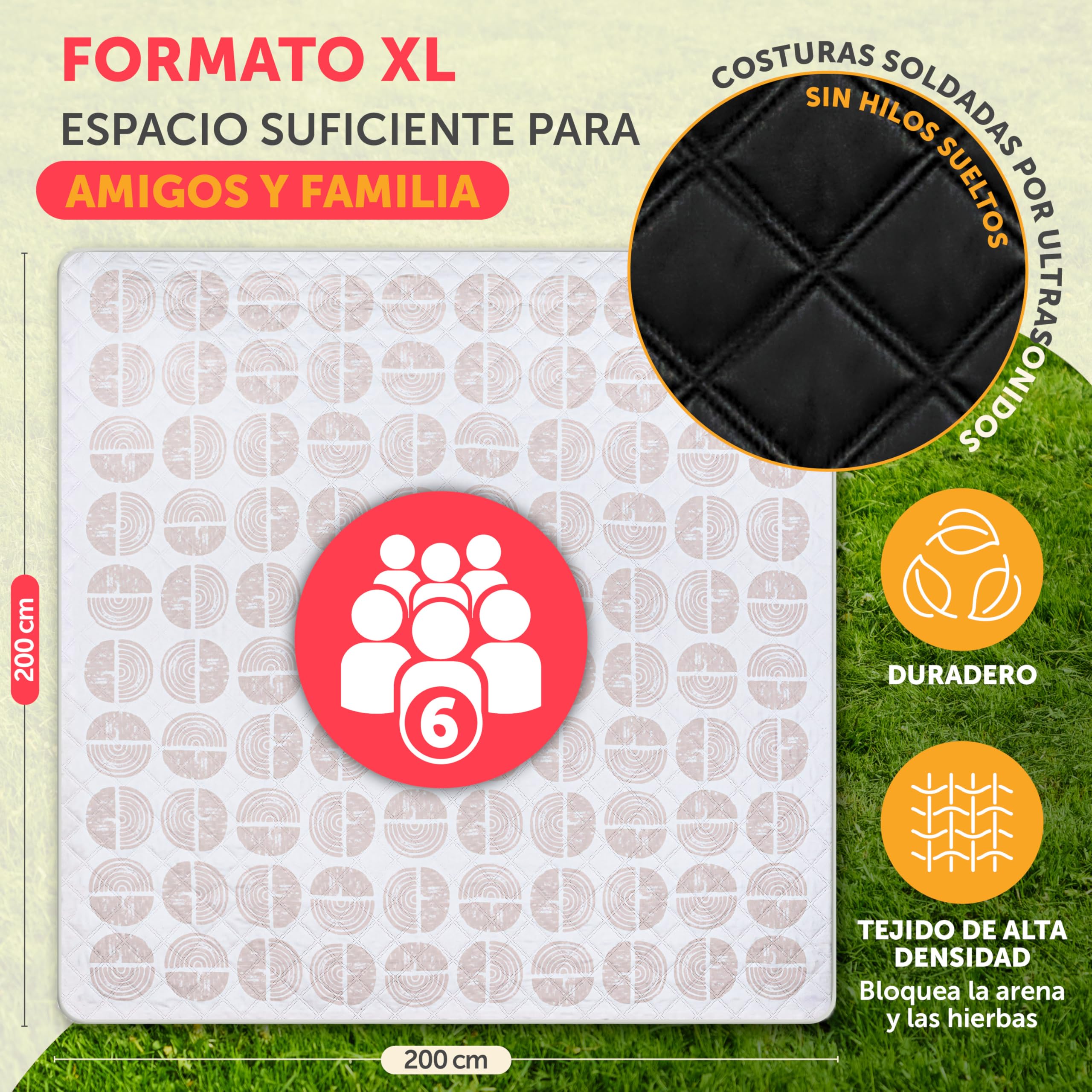 Blumtal Manta Picnic Impermeable 200 x 200 cm - Manta Impermeable Picnic Blanket Playa - Manta Impermeable Lavable Esterilla Playa - Manta de Picnic diseño Boho CÍRCULO - Manel Picnic Tela Oxford