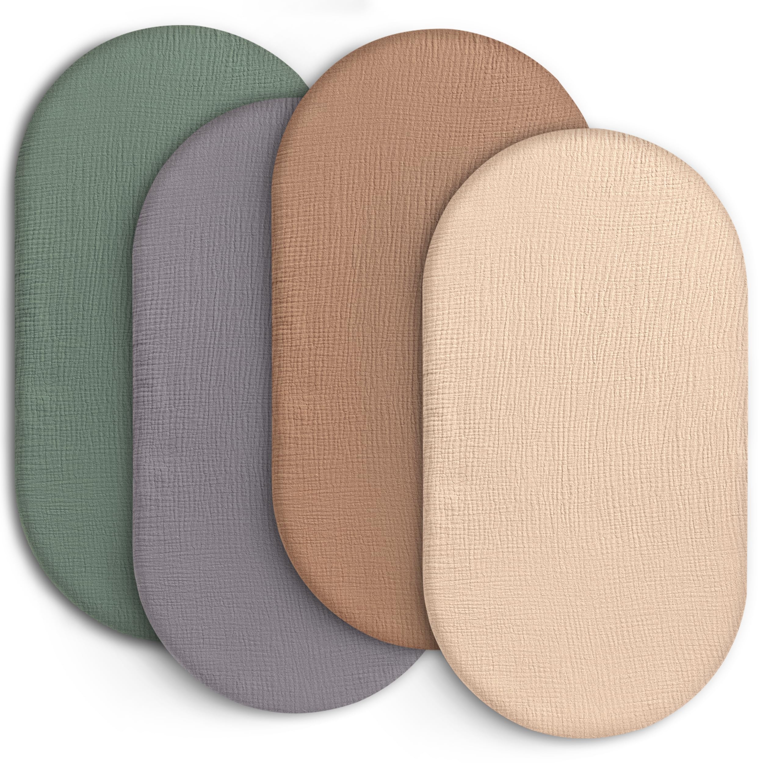 100% Muslin Baby Bassinet Sheets for Baby Boy Girls,4-Pack Fitted Bassinet Sheets Set Compatible with Halo Bassinest Swivel Sleeper,Baby Delight,Angelbliss,32"X16" (Beige Solid Color Series)