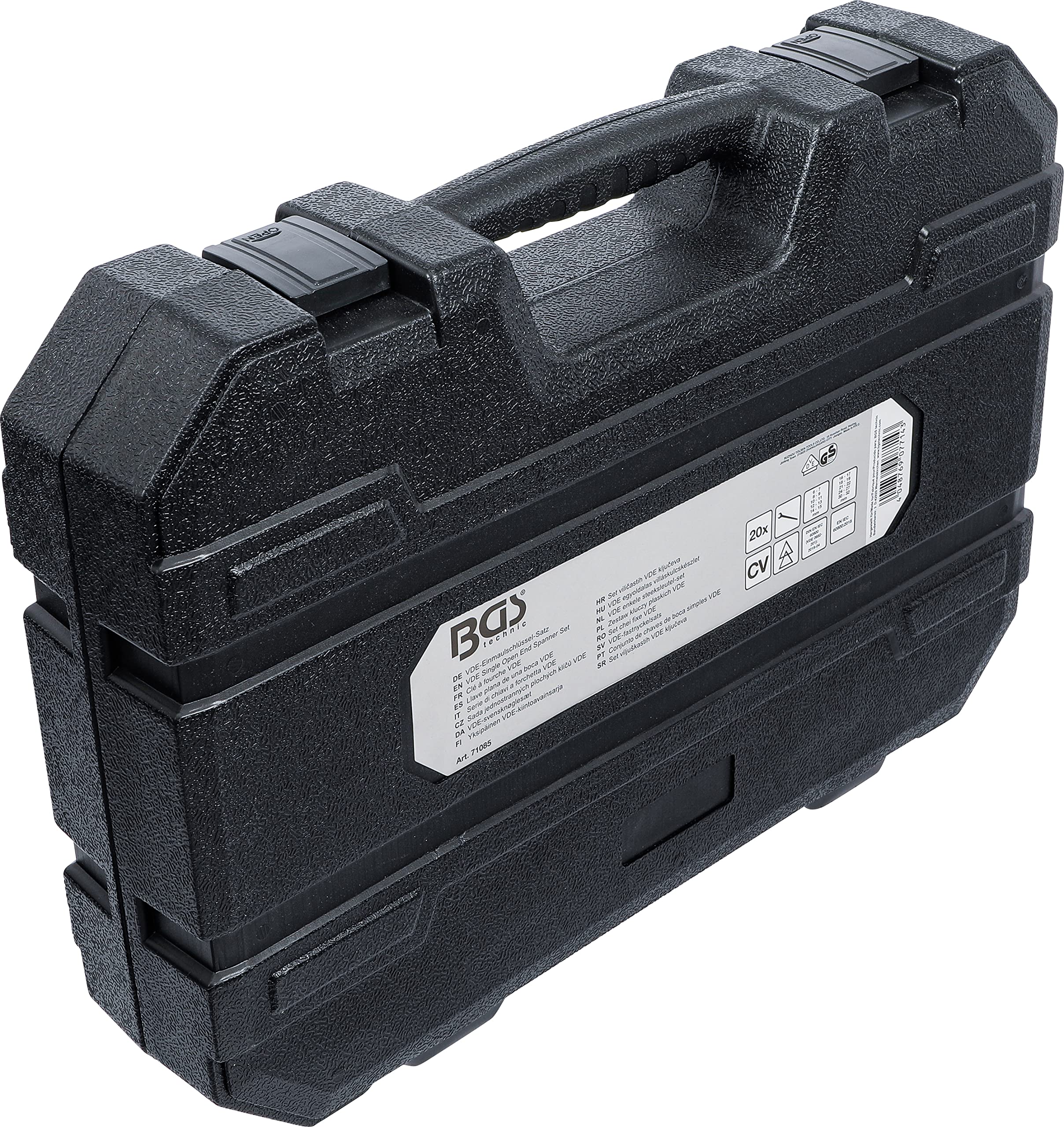BGS 71085 | Juego de llaves planas de una boca VDE | 6 - 32 mm | 20 piezas | Acero al cromo vanadio | Posición de la boca 15 ° | DIN ISO: EN/IEC 60900 | aislado hasta 1000 V