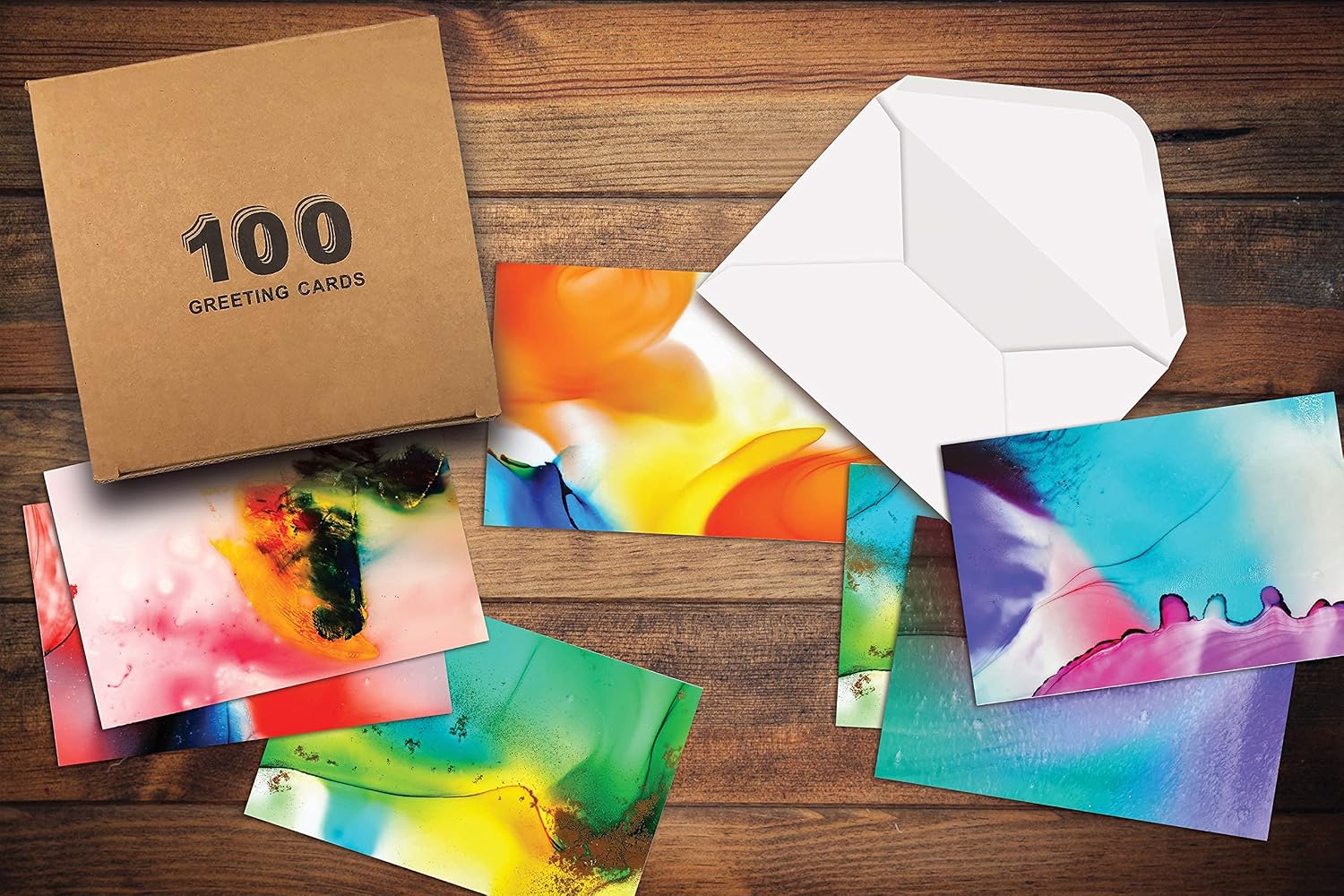 Better Office Products 100-Pack All Occasion Greeting Cards, Modern Art Designs, Assorted Blank Note Cards, 4 x 6 inch, 6 Exclusive Alcohol Ink Abstract Designs, Blank Inside, with Envelopes