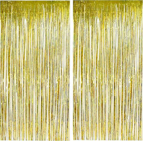Miniatura 24 de Cortinas de flecos de papel de aluminio verde para fiestas, paquete de 2 telón de fondo de flecos de oropel para decoraciones de fiesta de Navidad,
