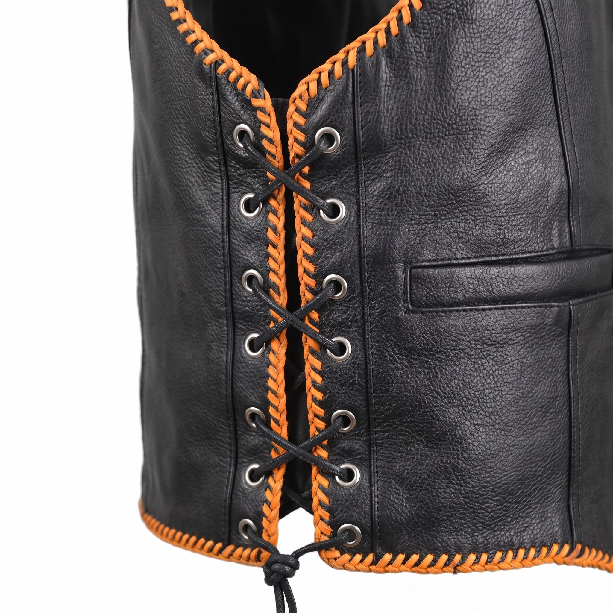 Gilet nero pelle biker con bordo arancione multicolore nero / arancio XXL