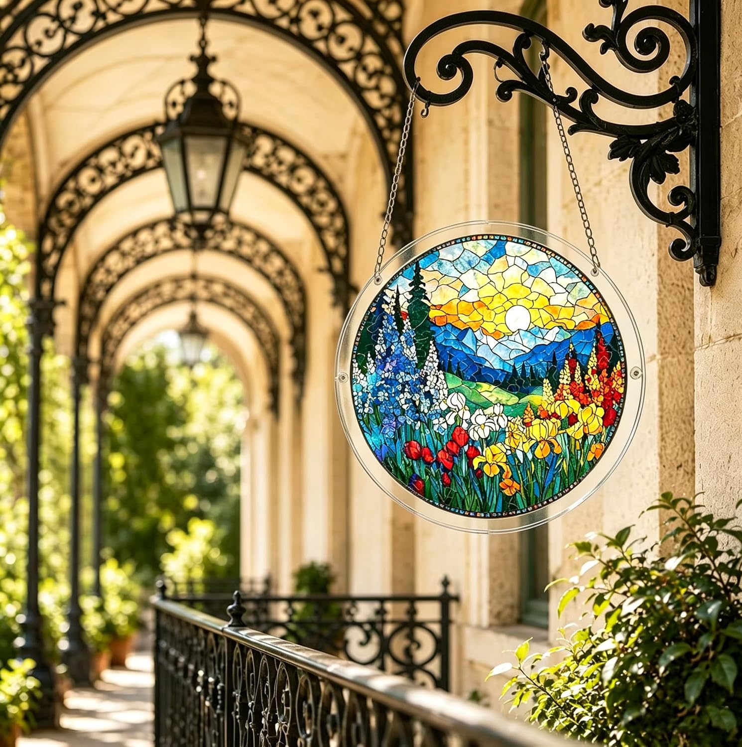 Stained Glass Style Acrylic Puzzle Suncatcher, Irregular Hanging Ornament for Window, Rainbow Refracting Home Decor, Ideal Gift for Men & Women on Mother's Day (Valley Blooms at Dawn, 8.2in×8.2in) image 4