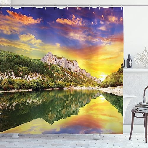 Miniatura 130 de ambesonne Decor Collection tela de poliéster cortina de ducha de baño Gris Verde,Verde coco.,Fucsia Beige,Rosa y blanco,Ámbar Bronceado Gris,Manzana