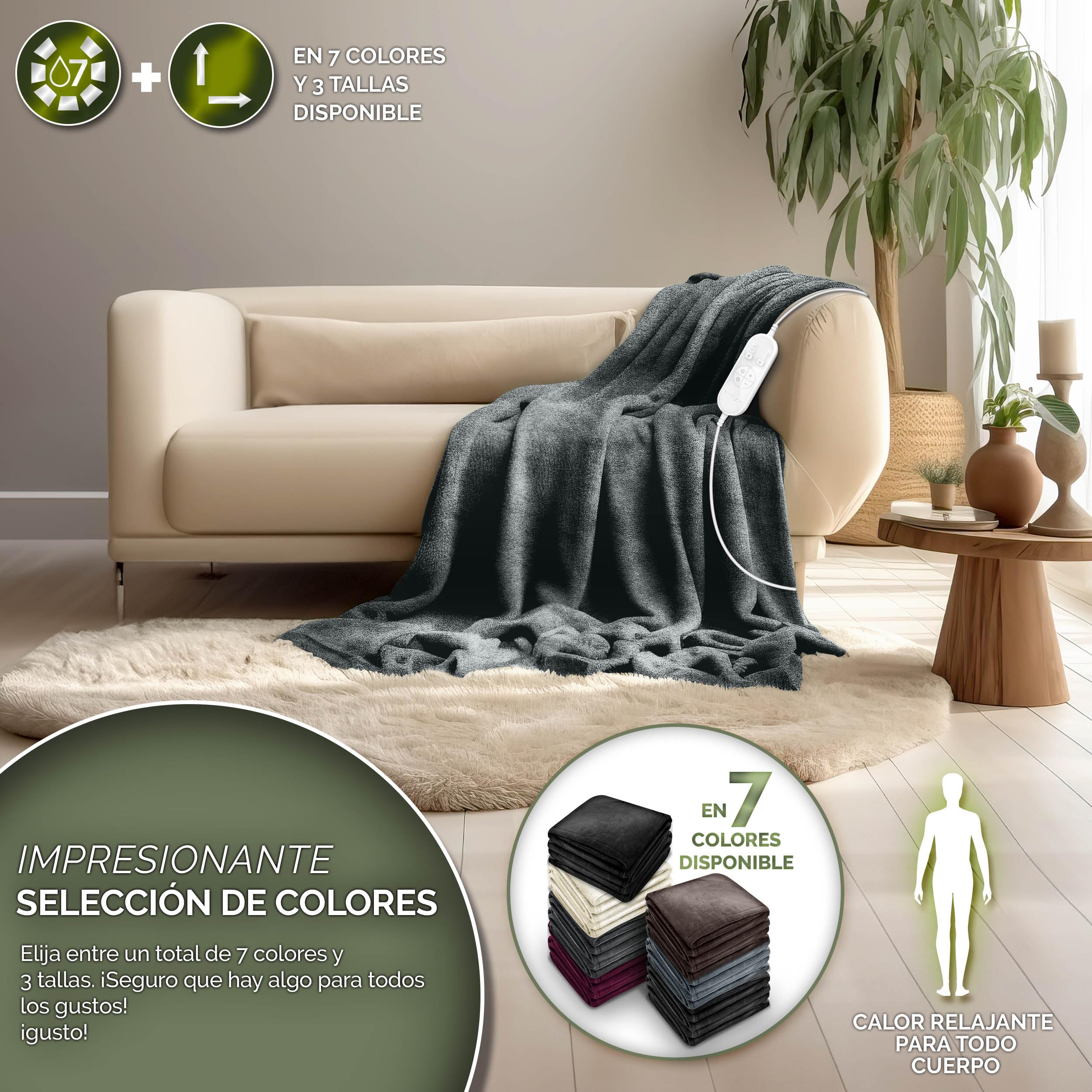 sinnlein® Calienta Camas | Manta Eléctrica 200 x 180 cm Gris | con Desconexión Automática y Temporizador | 9 Niveles de Temperatura | Pantalla Digital | Lavabale hasta 40°C