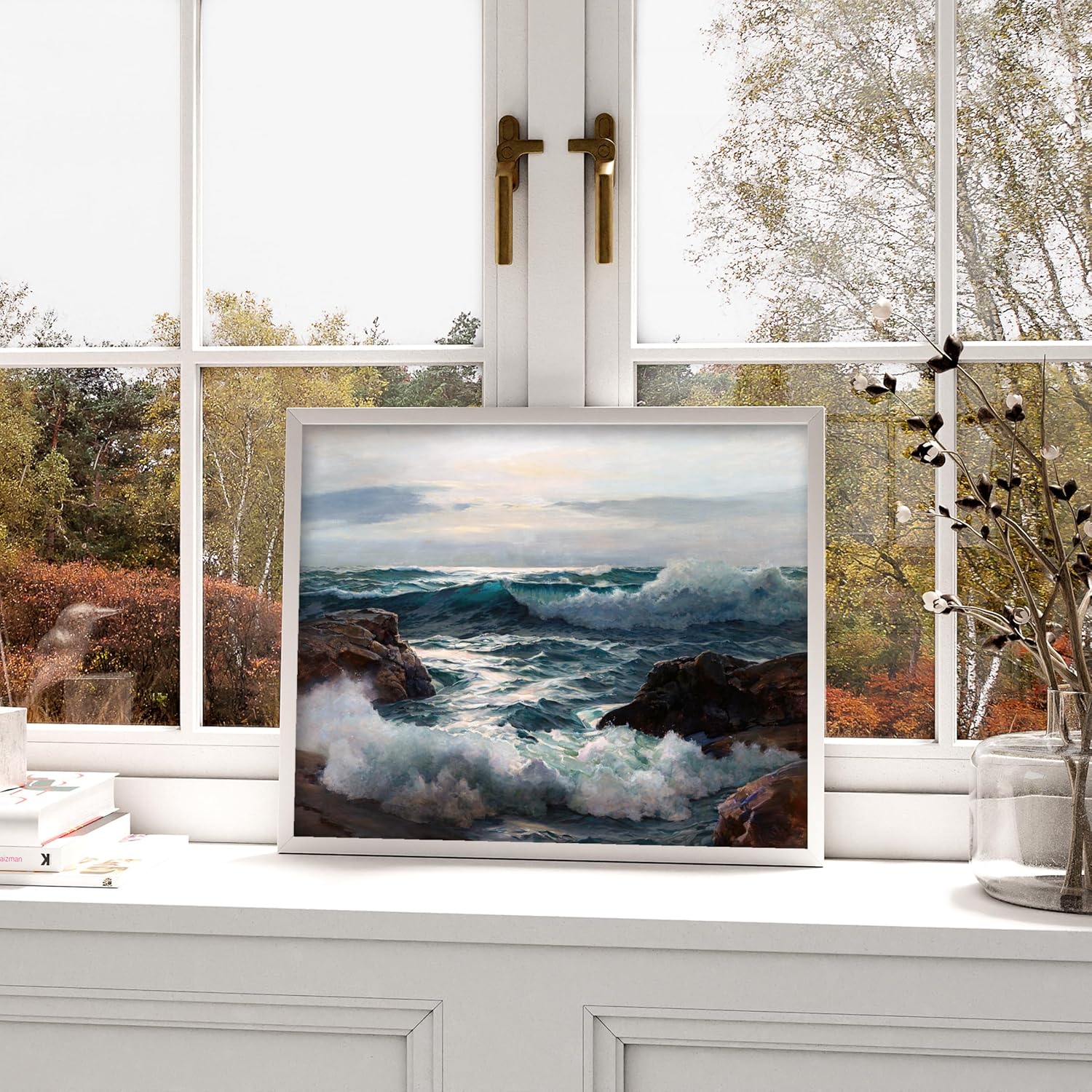 CLOUD NINE PRINTS | Invading Surf, Vintage Rocky Beach Art - Rustic Ocean Print, Crashing Waves Wall Art, High Tide Coastal Decor, Stormy Seascape Art (11x14 Inch Print - Unframed)