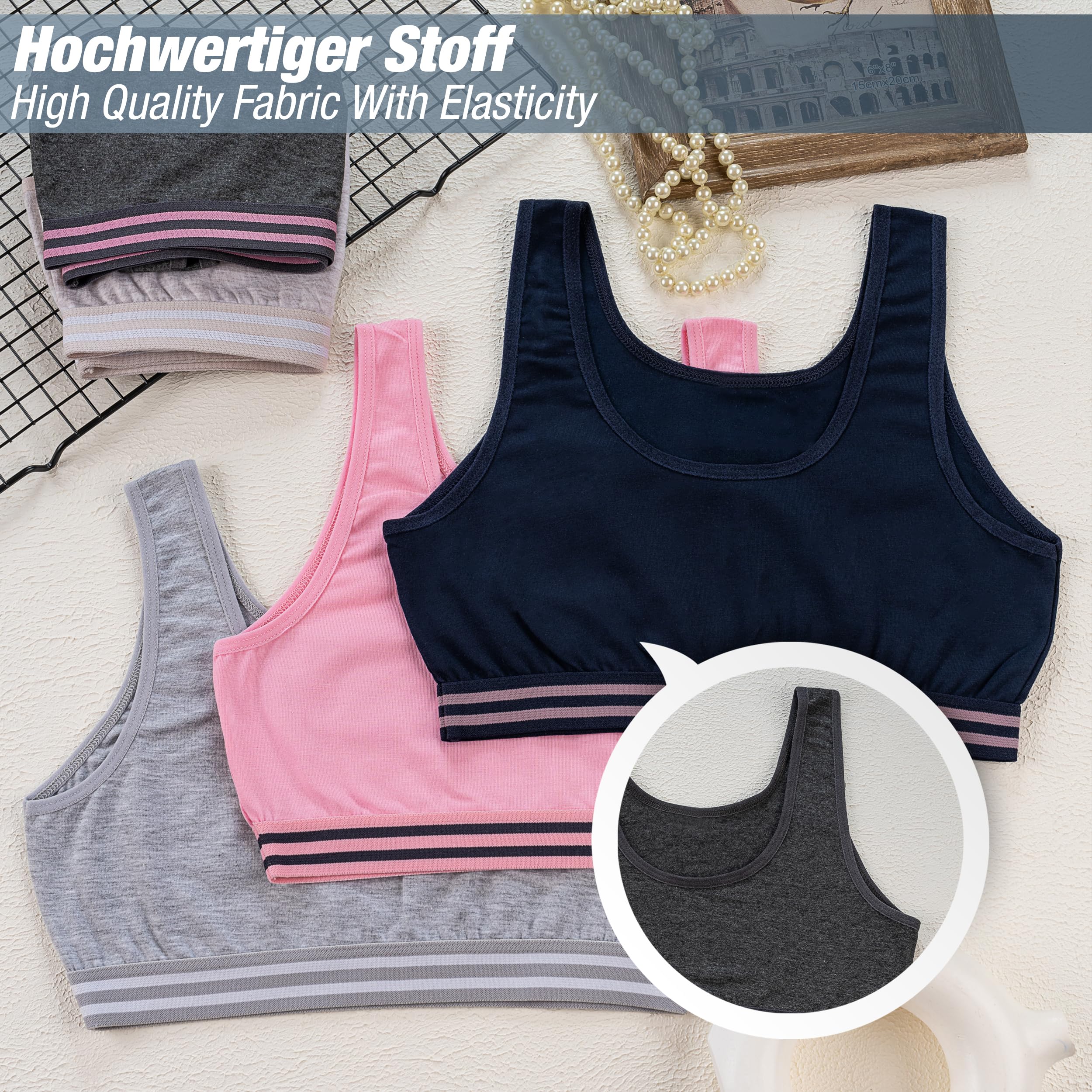 LOREZA ® 5 Brassières en Coton pour Fille sous-vêtements Soutien-Gorge de Sport Tailles 8 à 15 Ans