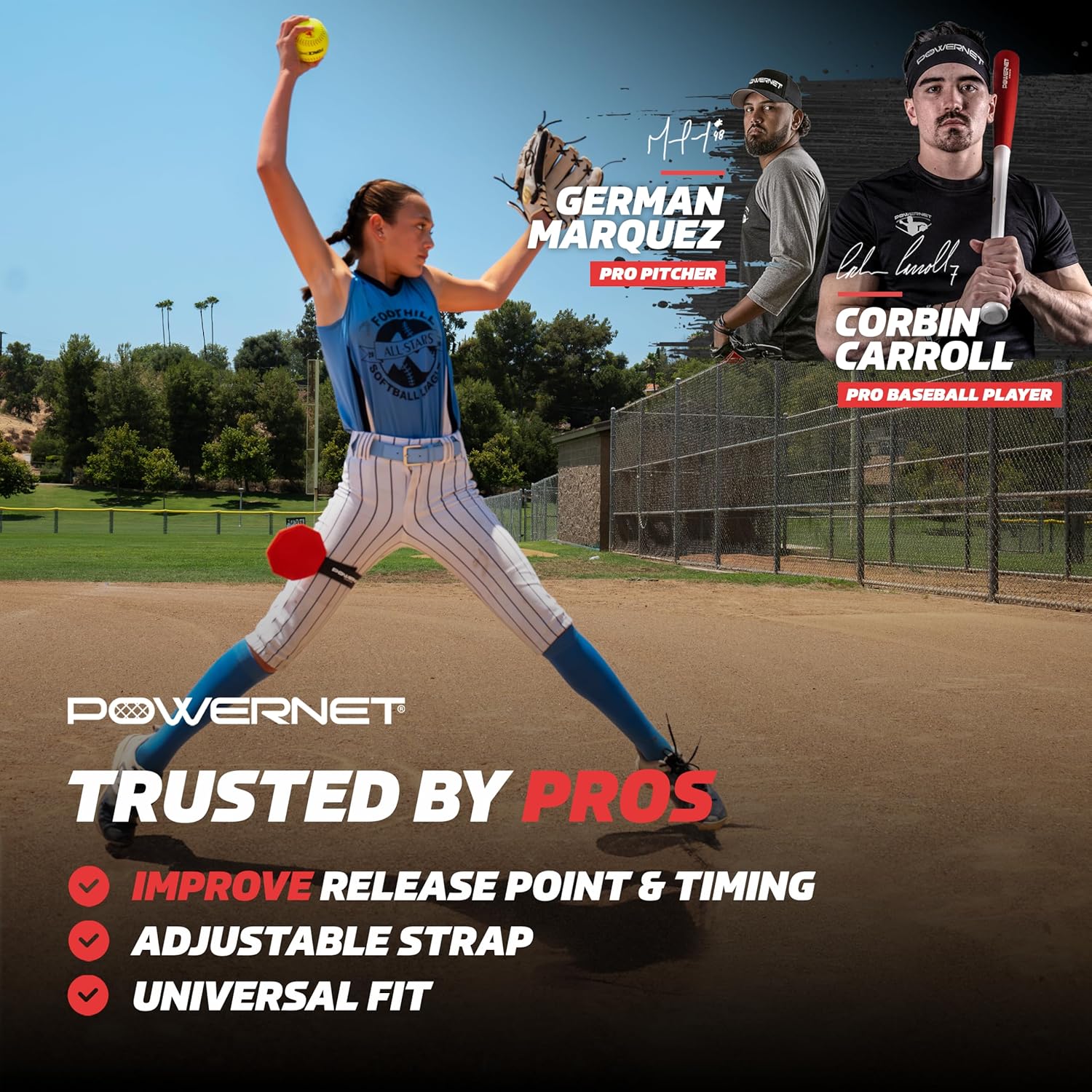 PowerNet Windmill Trainer Softball Pitching Aid, Improves Release Point & Timing, Instant Feedback Softball Training Equipment, Adjustable Pitching Trainer, 2 Pack