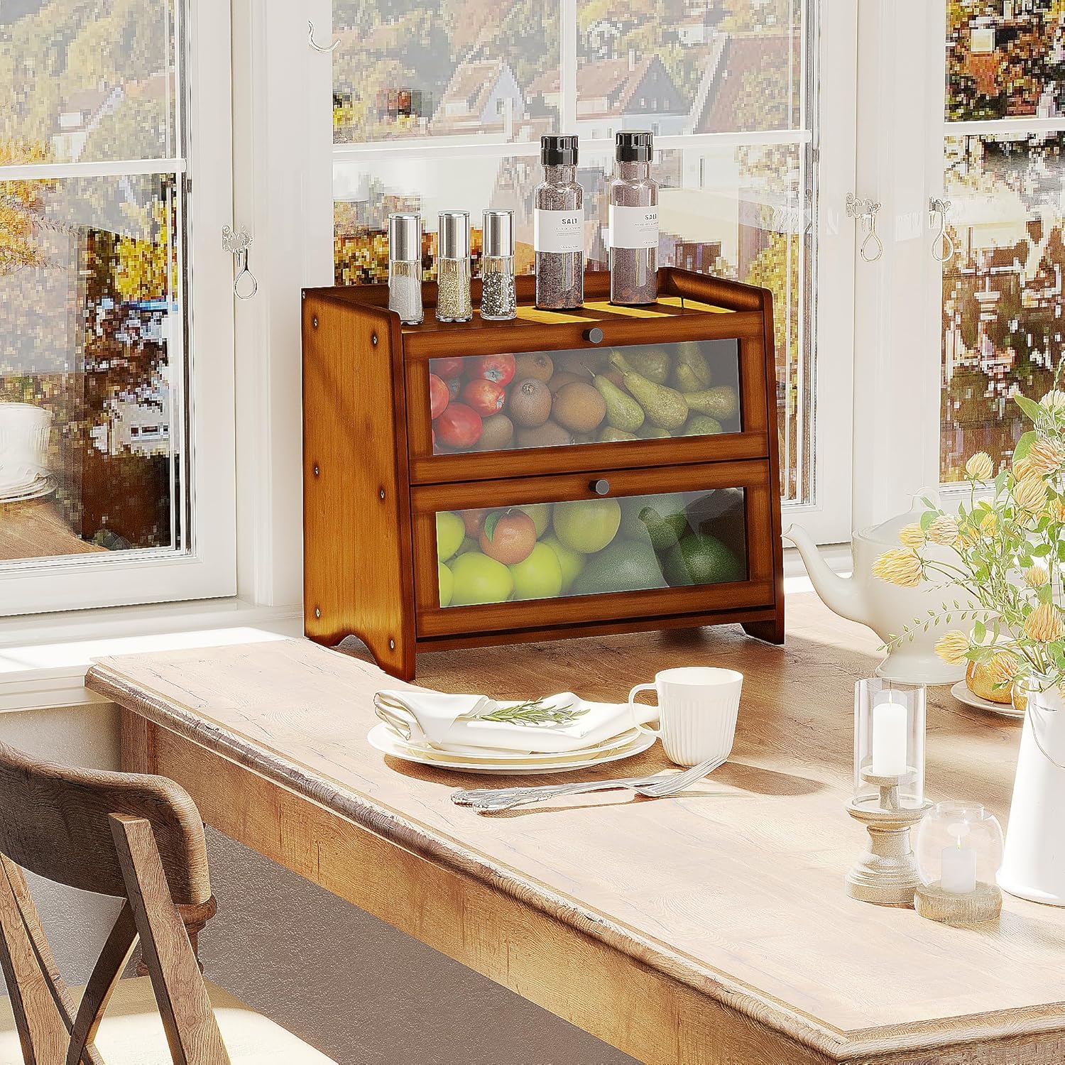 BAMBANG Bread Box for Kitchen Countertop, Extra Large Bamboo Bread Storage Container for Homemade Bread, Double Layer Sourdough Breadox, Bread Bin Organizer for Counter Cabinet Pantry, Brown