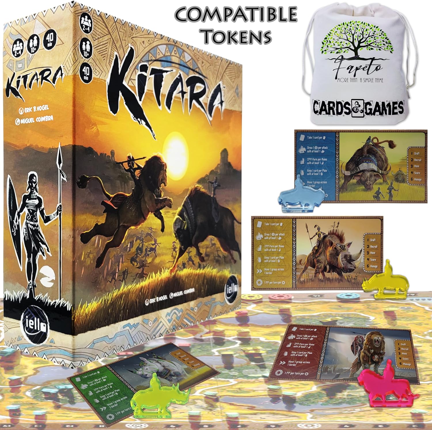 Drawstring Bag and COMPATIBLES Heroes Set Tokens Bundle with Kitara Board Game