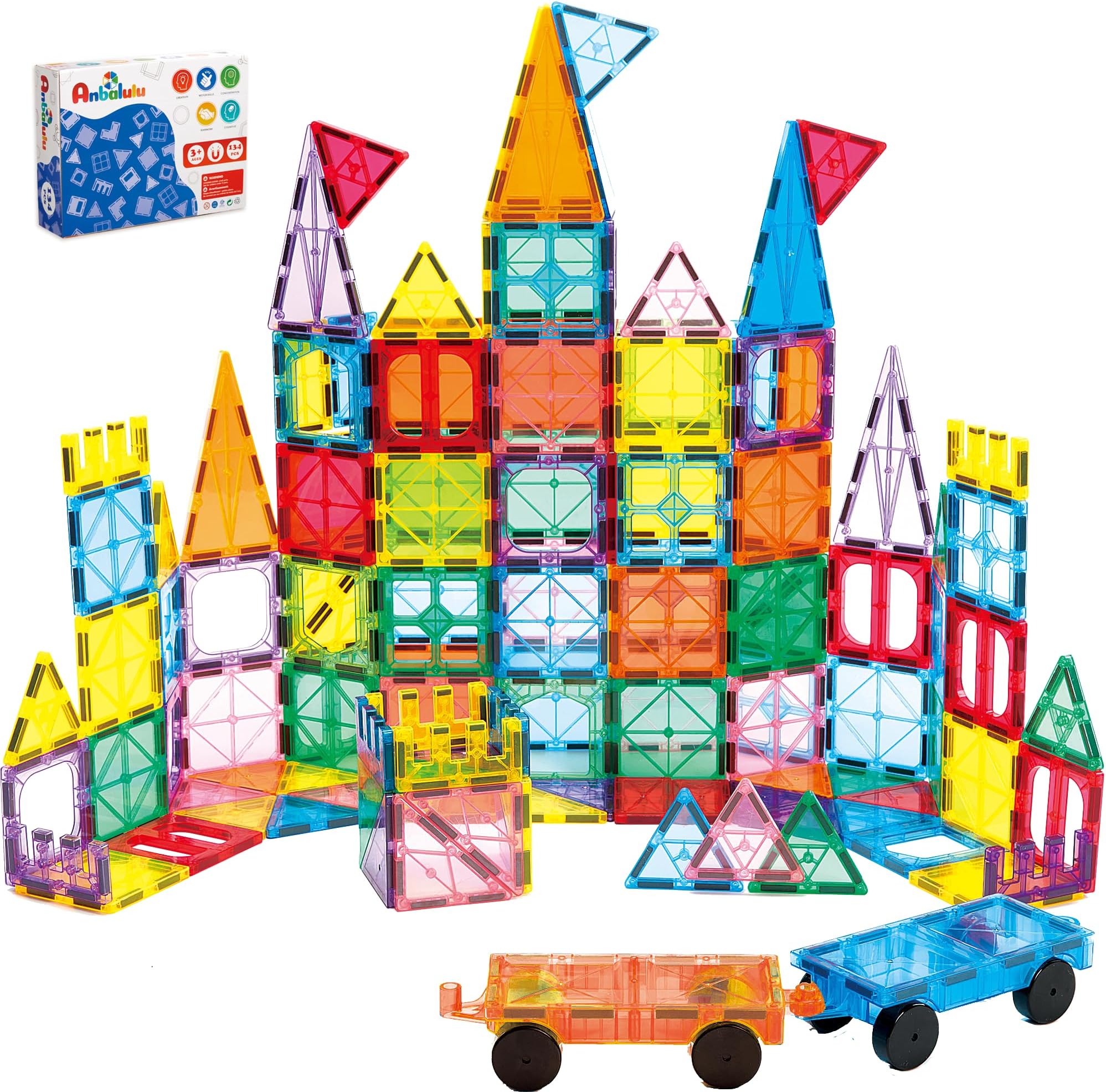 134PCS Magnetic Building Tiles: Durable STEM Toys with Strong Magnets for Kids, Educational Building Blocks for Group Play Activities | Gift for Boys Girls 3+