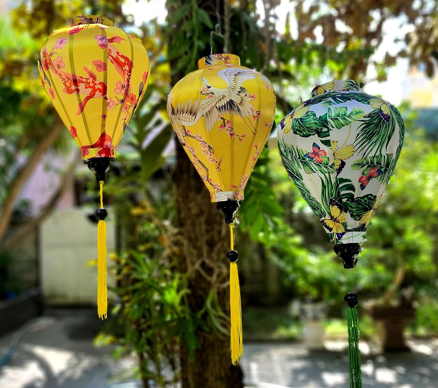 Set 3 pcs Flower Lanterns 13.7” for Wedding Party Decor Vietnam Lamps for Outside Party Decor Lanterns for Restaurant Decor Flower Lanterns for Wedding Decor