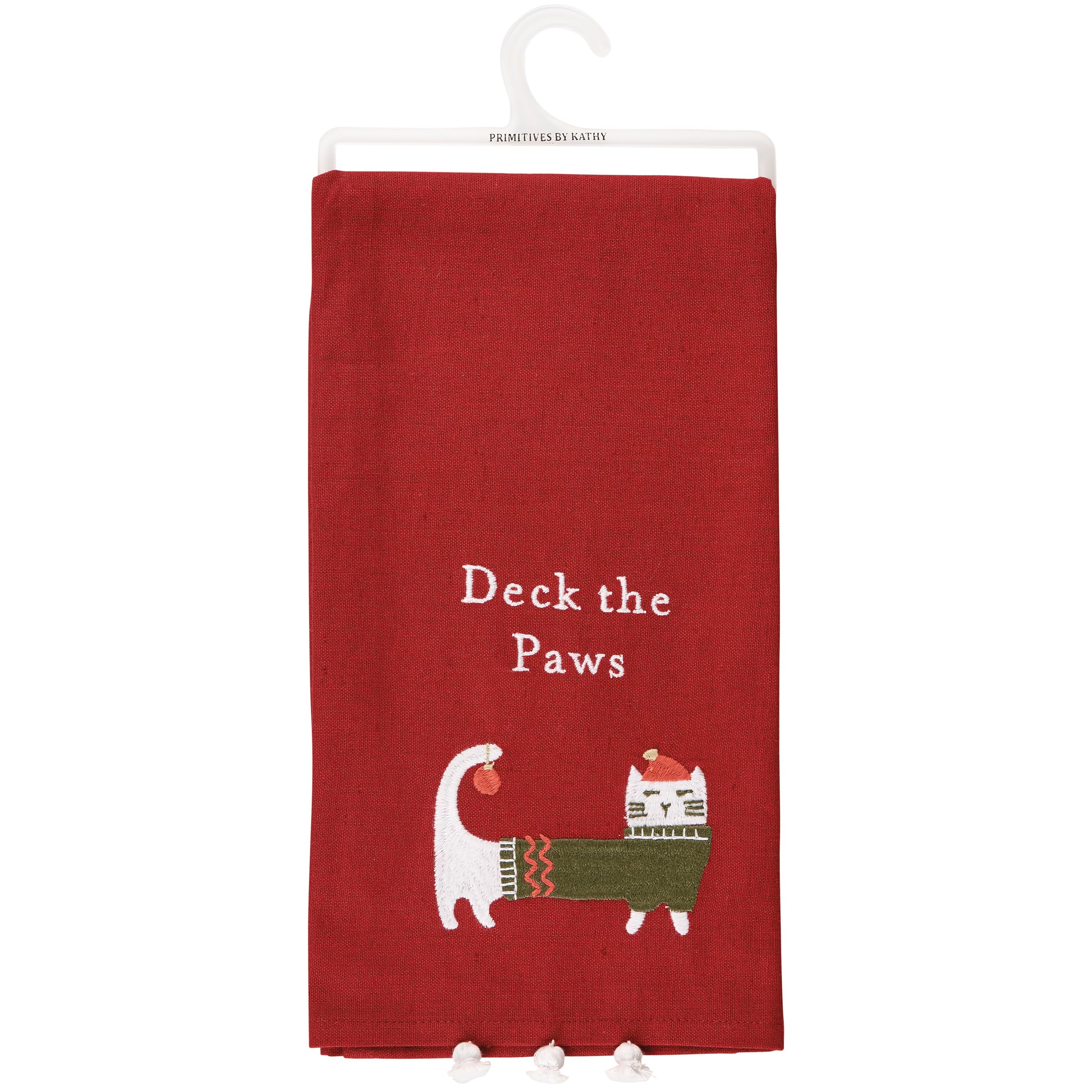 Toalla de cocina navideña Deck The Paws de Primitives by Kathy, paño decorativo textil