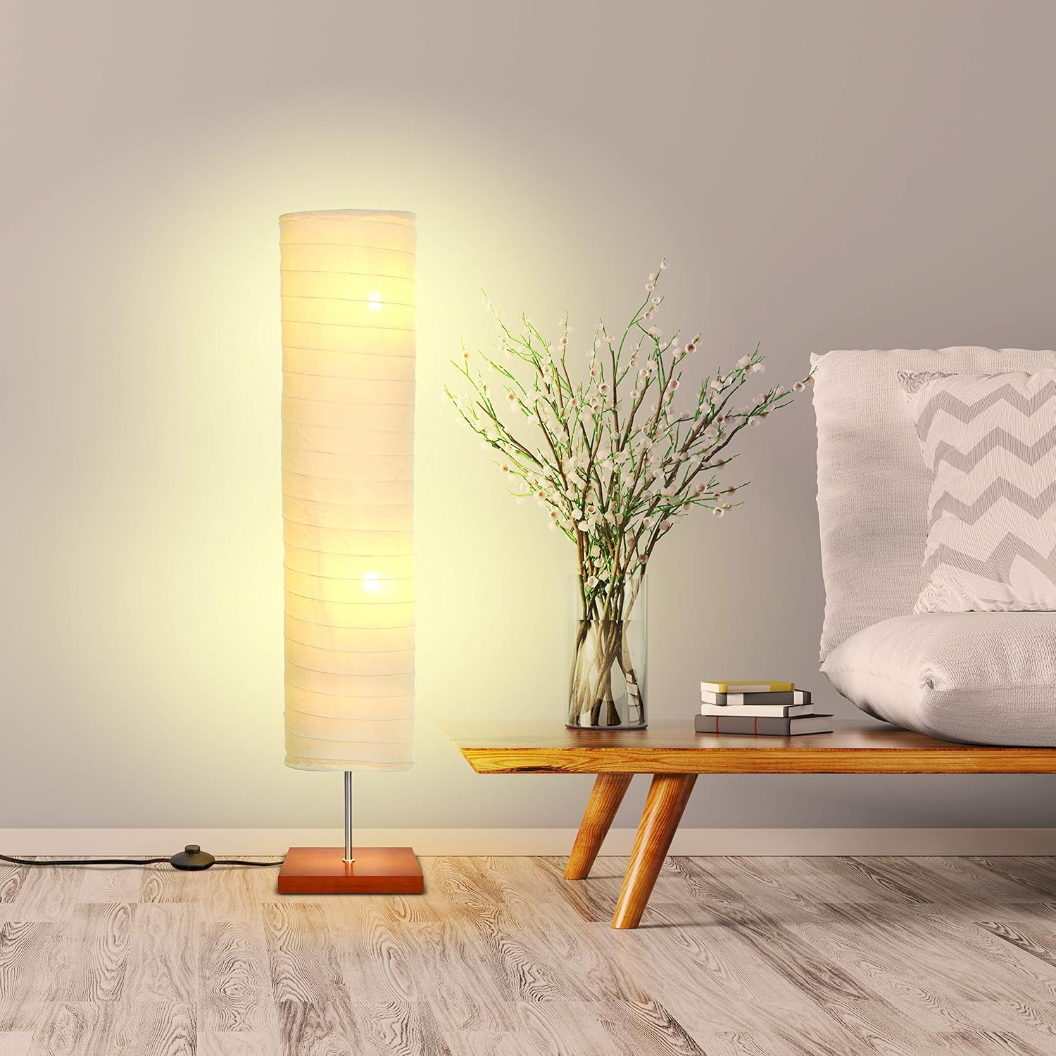 Brightech Serenity - Boho Floor Lamp for Living Rooms & Bedrooms - Soft Light for TV Watching or Bedside, Matches Mid Century Modern, Vintage, Asian Decor - Havana Brown