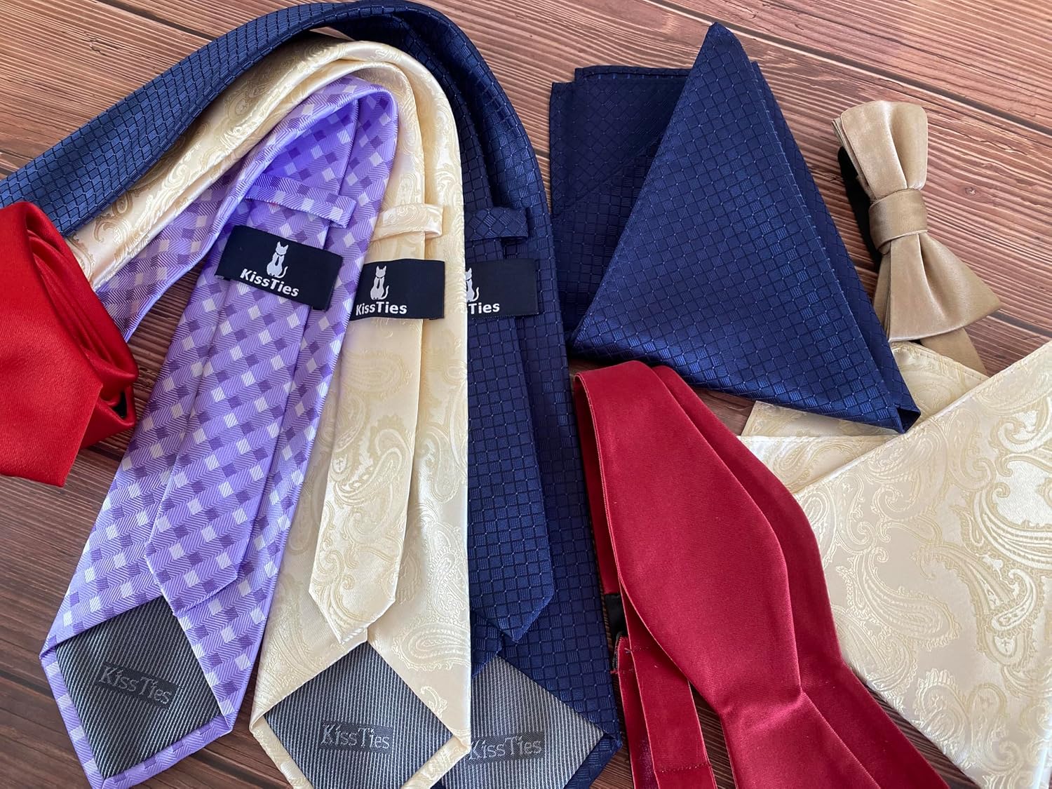 KissTies Mens Necktie Solid Color Checkered Business Wedding Ties For Men