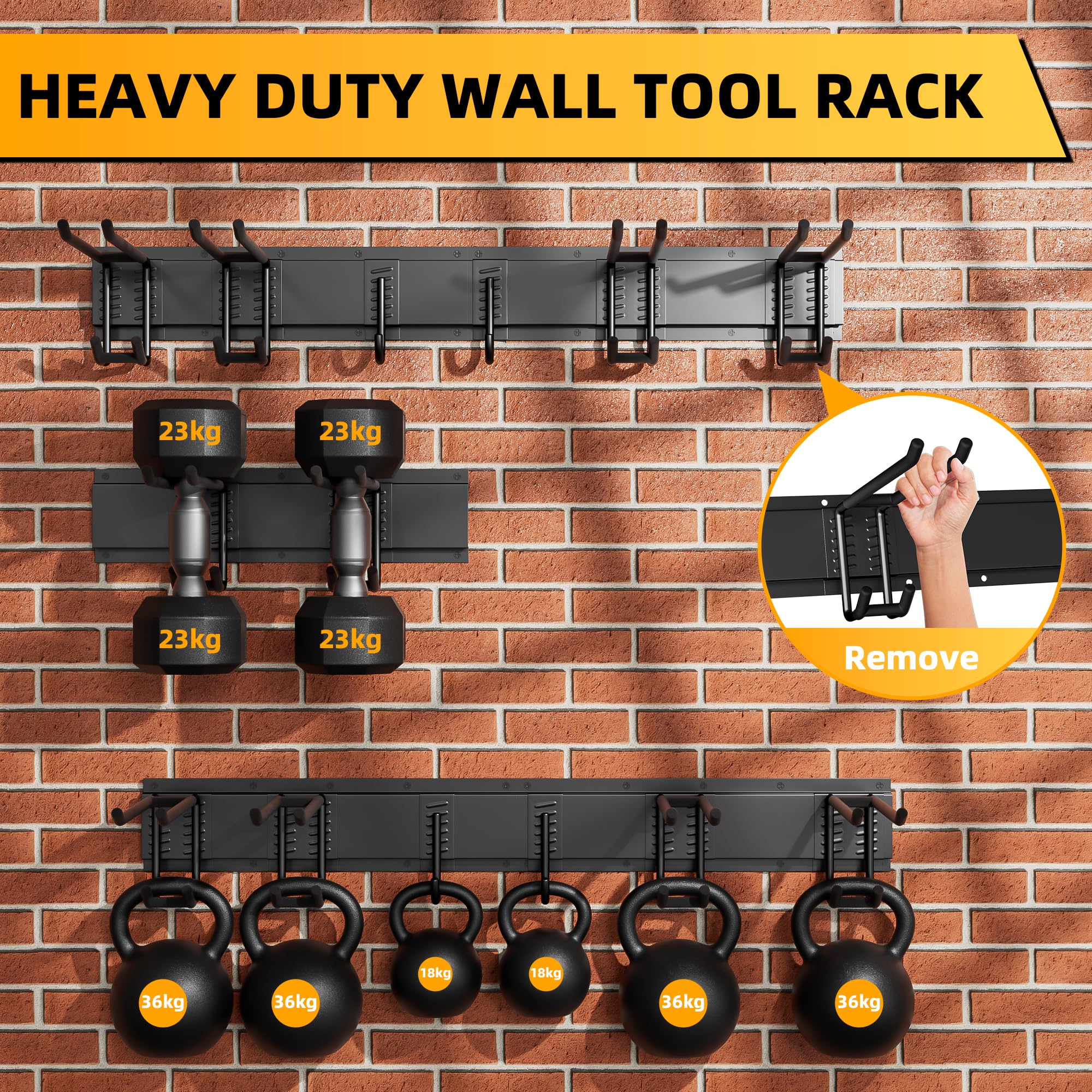 Gartengeräte Halterung 2er Set, Wandhalterung Gartengeräte Heavy Duty mit 180 kg Tragkraft, Gartengeräte Aufbewahrung aus Metall, Schaufelhalter für Garage, Garten, Keller(Schwarz)